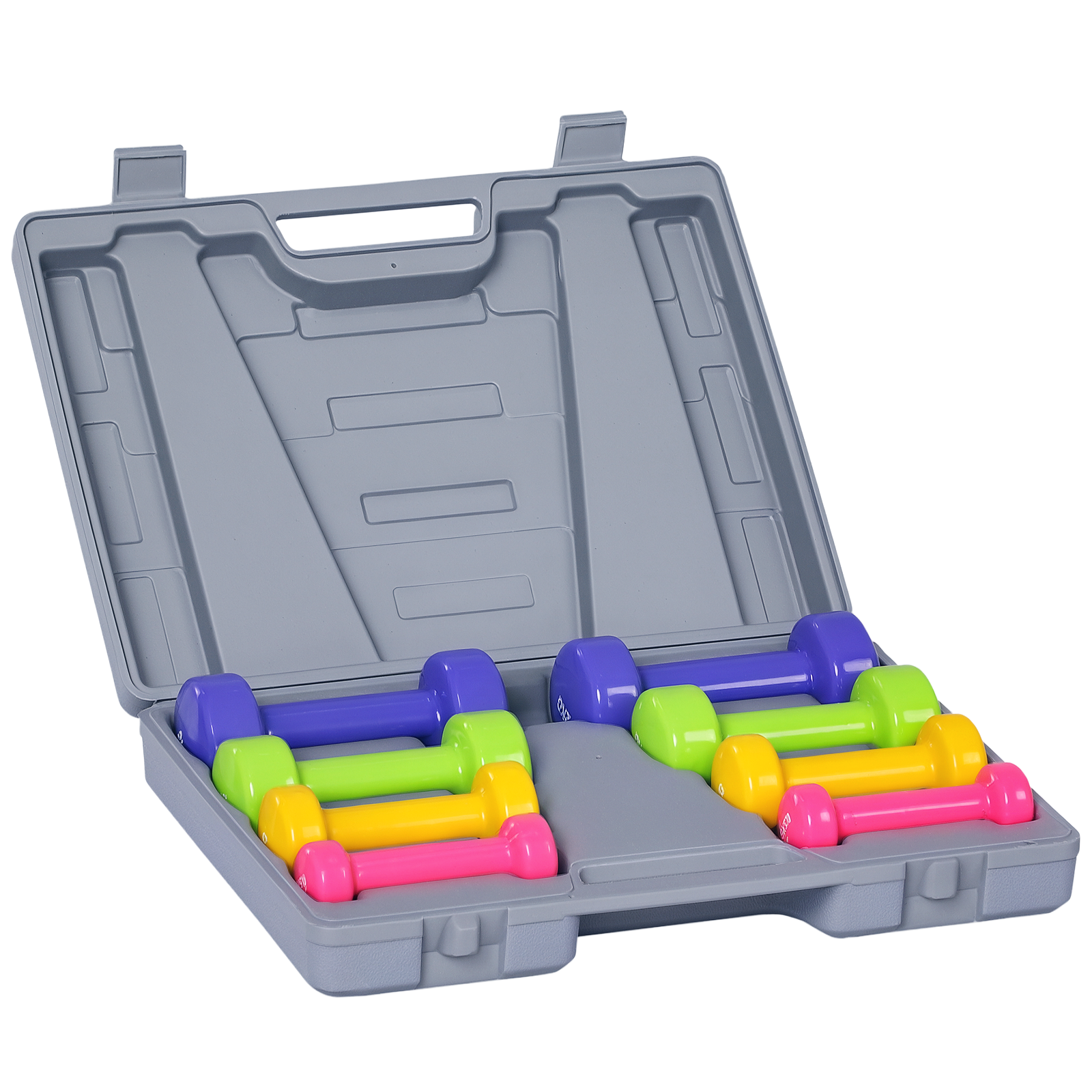 HOMCOM Ensemble d'haltères courtes total 10 Kg paires de 0,5/1/1,5/2 Kg avec malette entraînement musculaire & haltérophilie métal PU multicolore