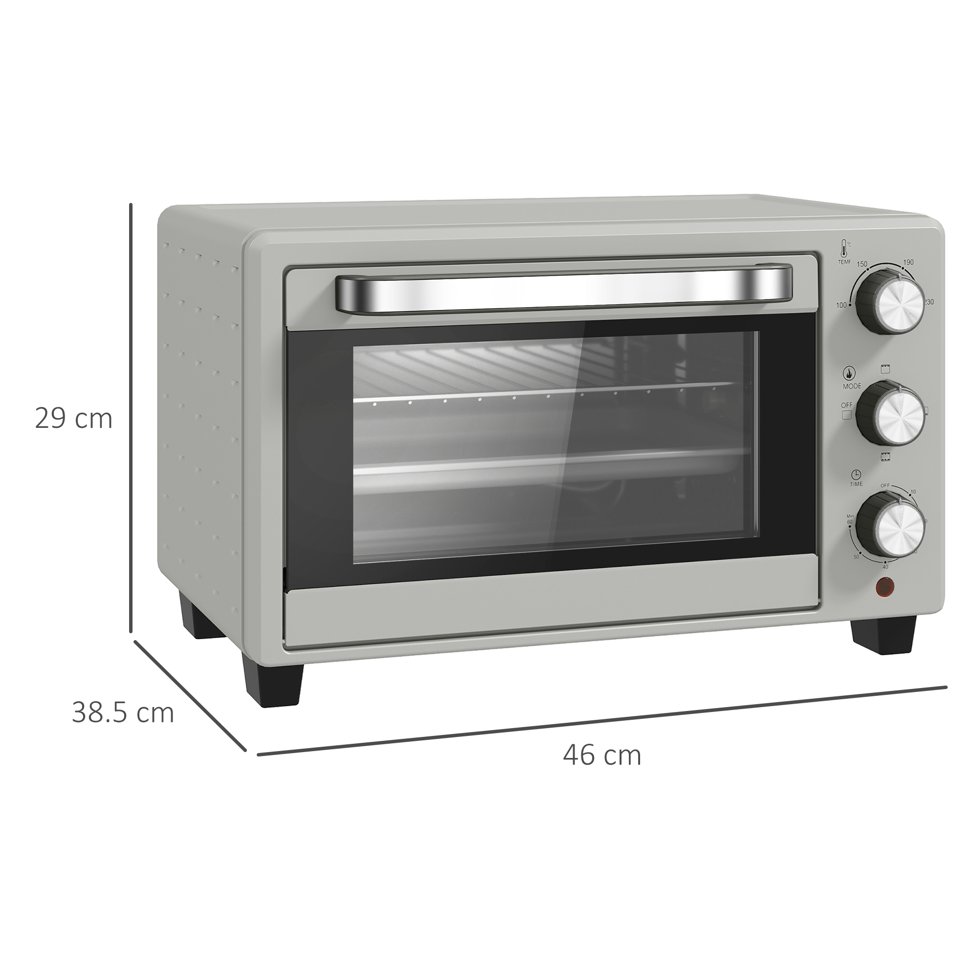 HOMCOM 21L Mini Countertop Oven, 100°C-230°C Adjustable Temp Silver Tone 3