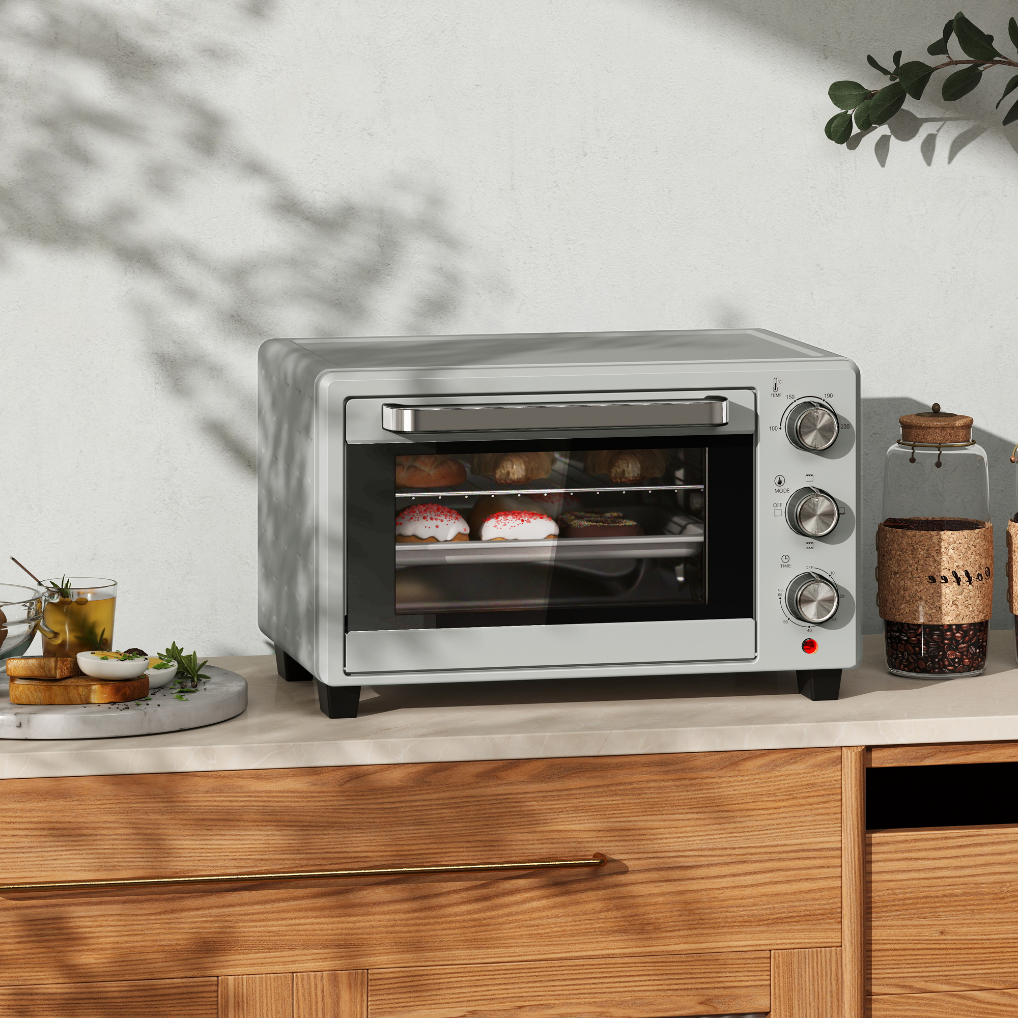 HOMCOM 21L Mini Countertop Oven, 100°C-230°C Adjustable Temp Silver Tone 2