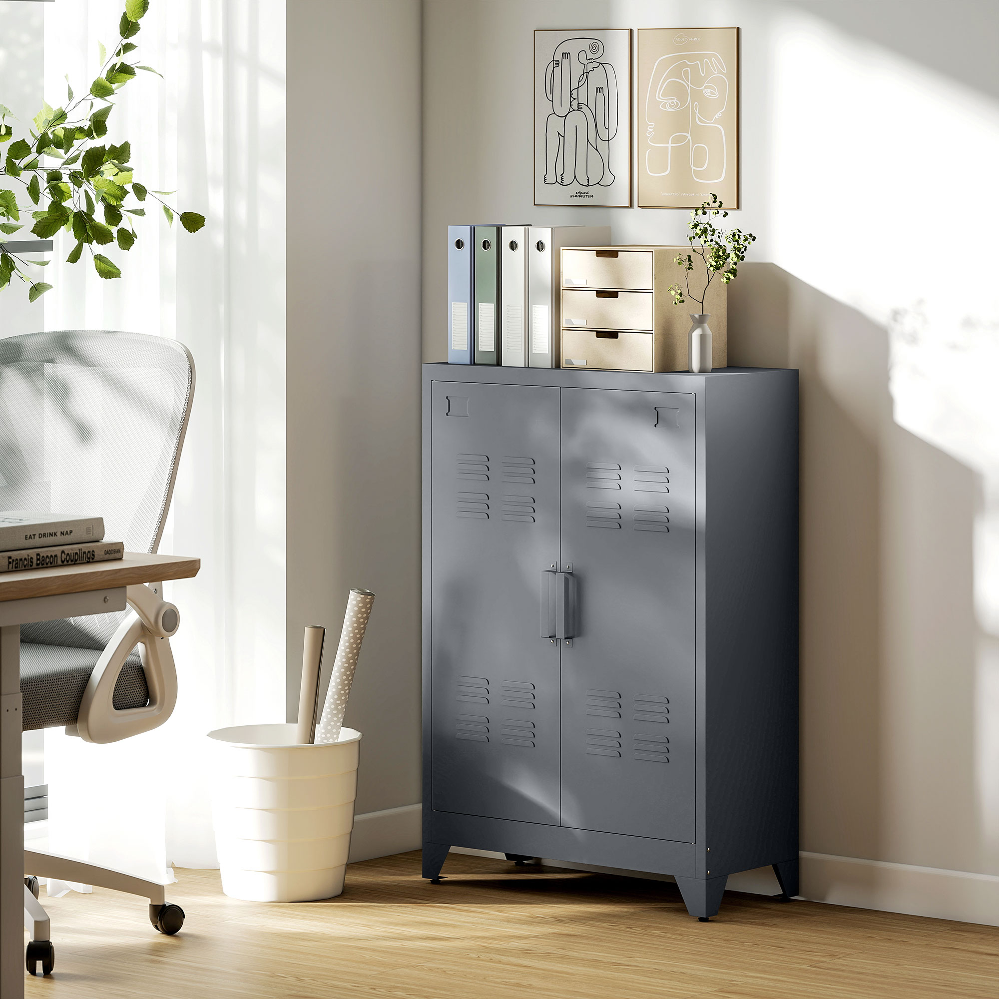 HOMCOM Sideboard Küchenschrank mit magnetischer Lamellen-Doppeltür, Verstel günstig online kaufen