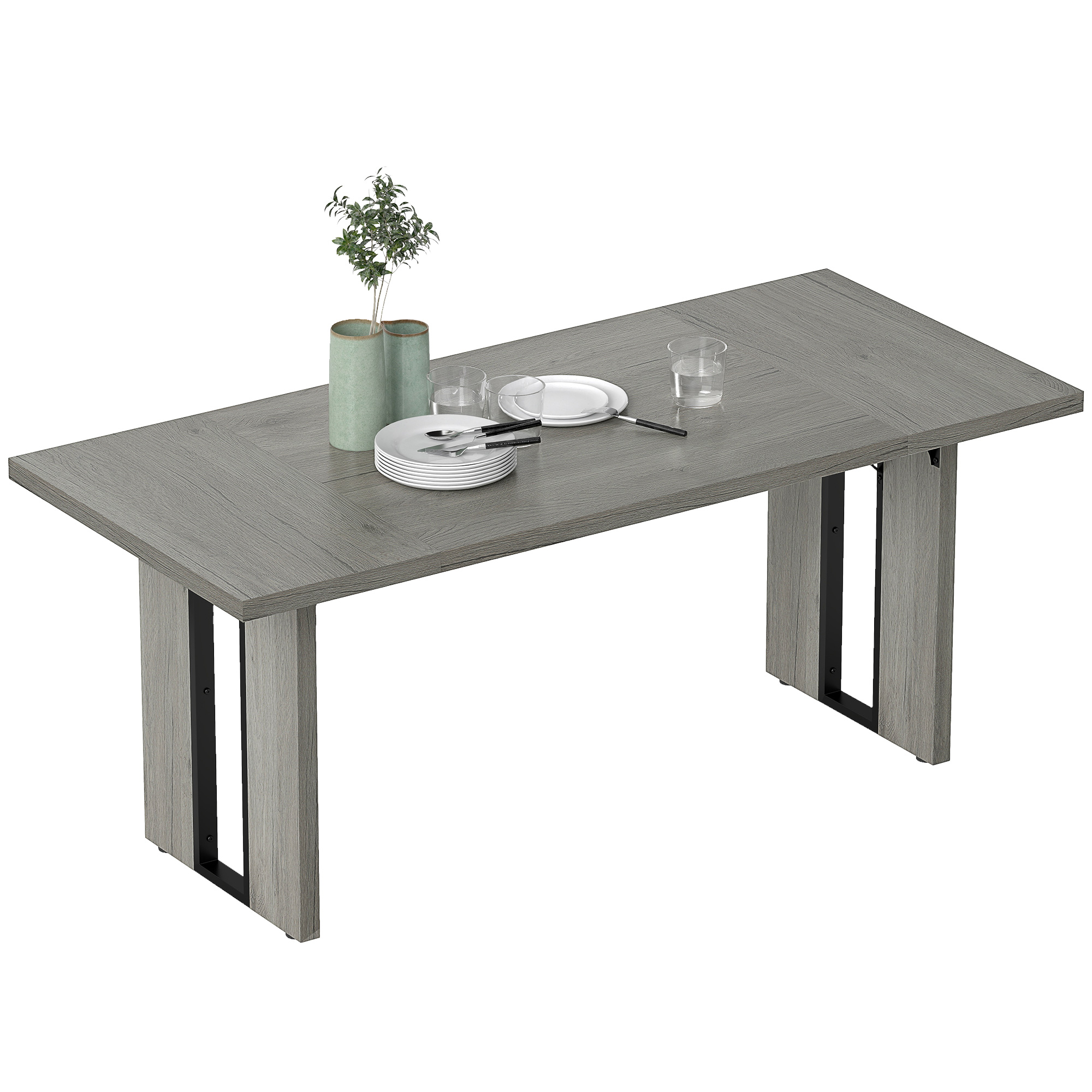 HOMCOM Table à Manger en Style Industriel pour 8 Personnes max, en Bois et Acier, 180x80x75 cm, Gris