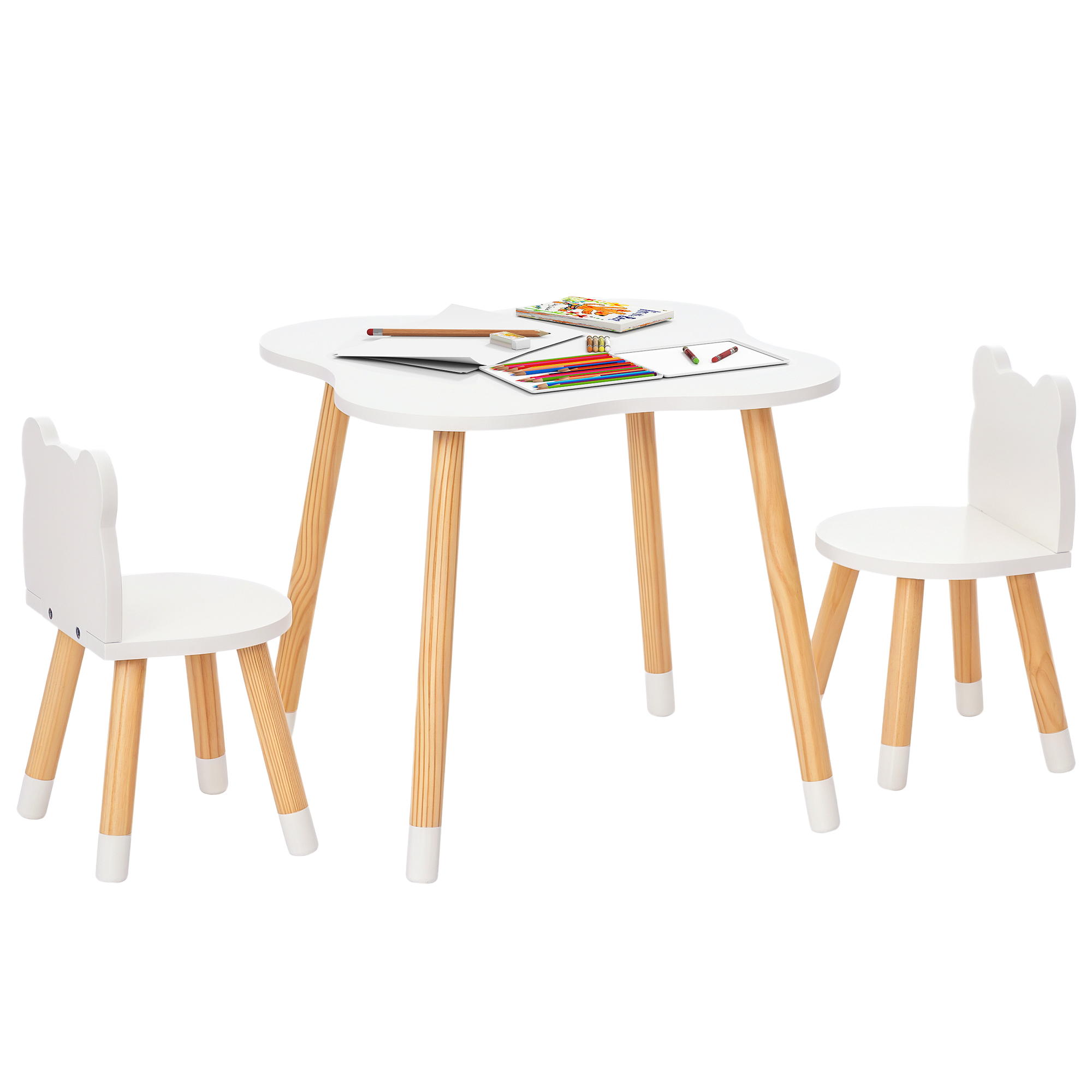 HOMCOM 3-teiliges Kindertisch-Set bogenförmig mit Tisch und 2 Stühlen aus M günstig online kaufen