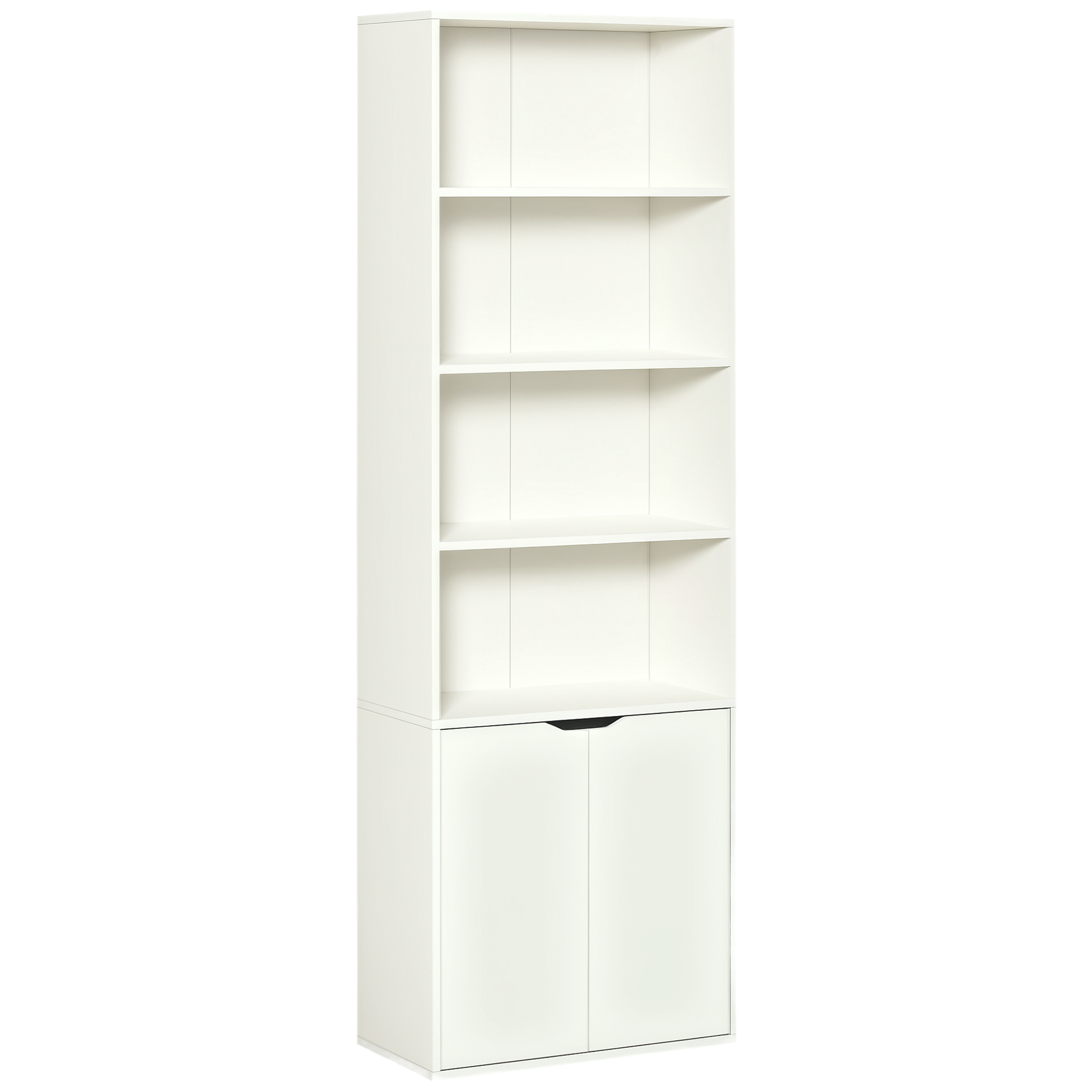 HOMCOM Estantería Librería Blanca con 4 Compartimentos Abiertos y Armario para Libros Plantas Salón Estudio 59x29x180cm | Aosom España