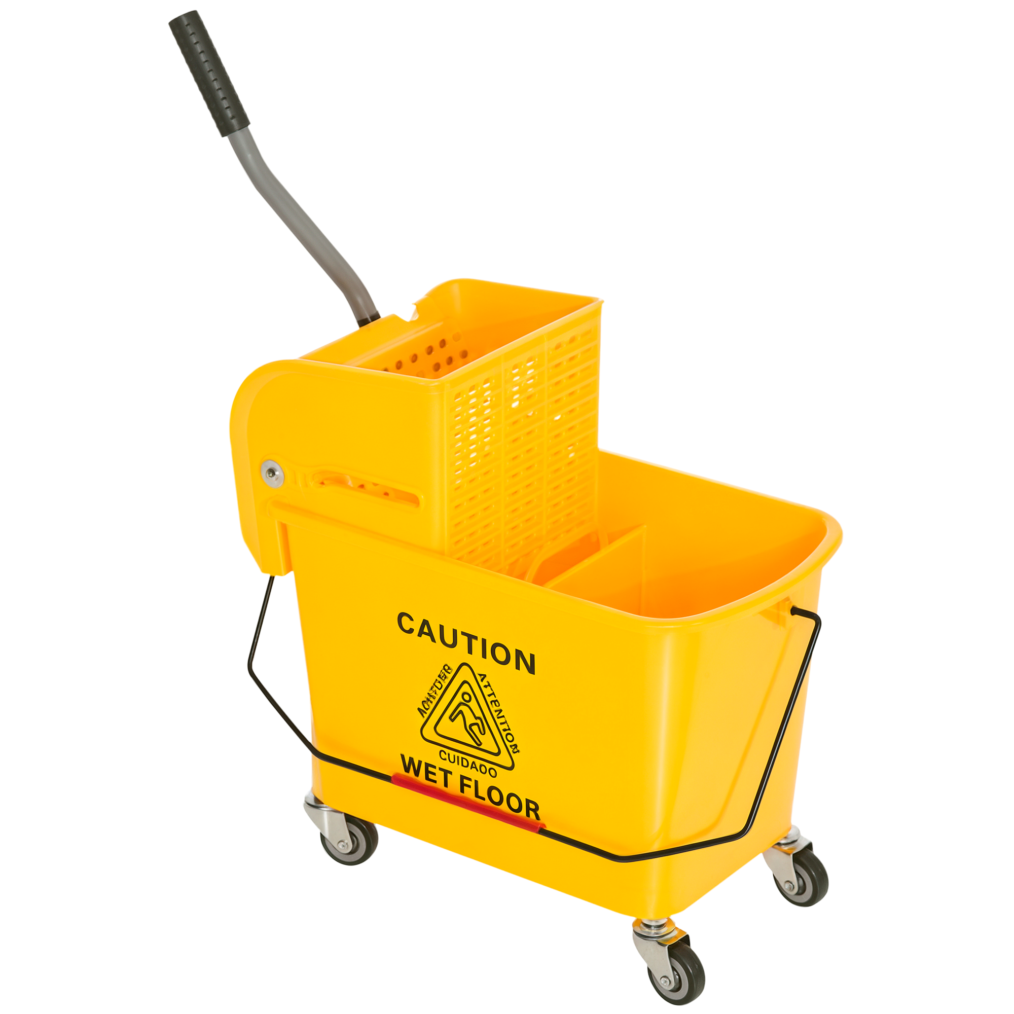 HOMCOM Chariot de nettoyage lavage seau de ménage 20 L avec essoreur et séparateur eau sale propre jaune 60L x 27l x 71H cm