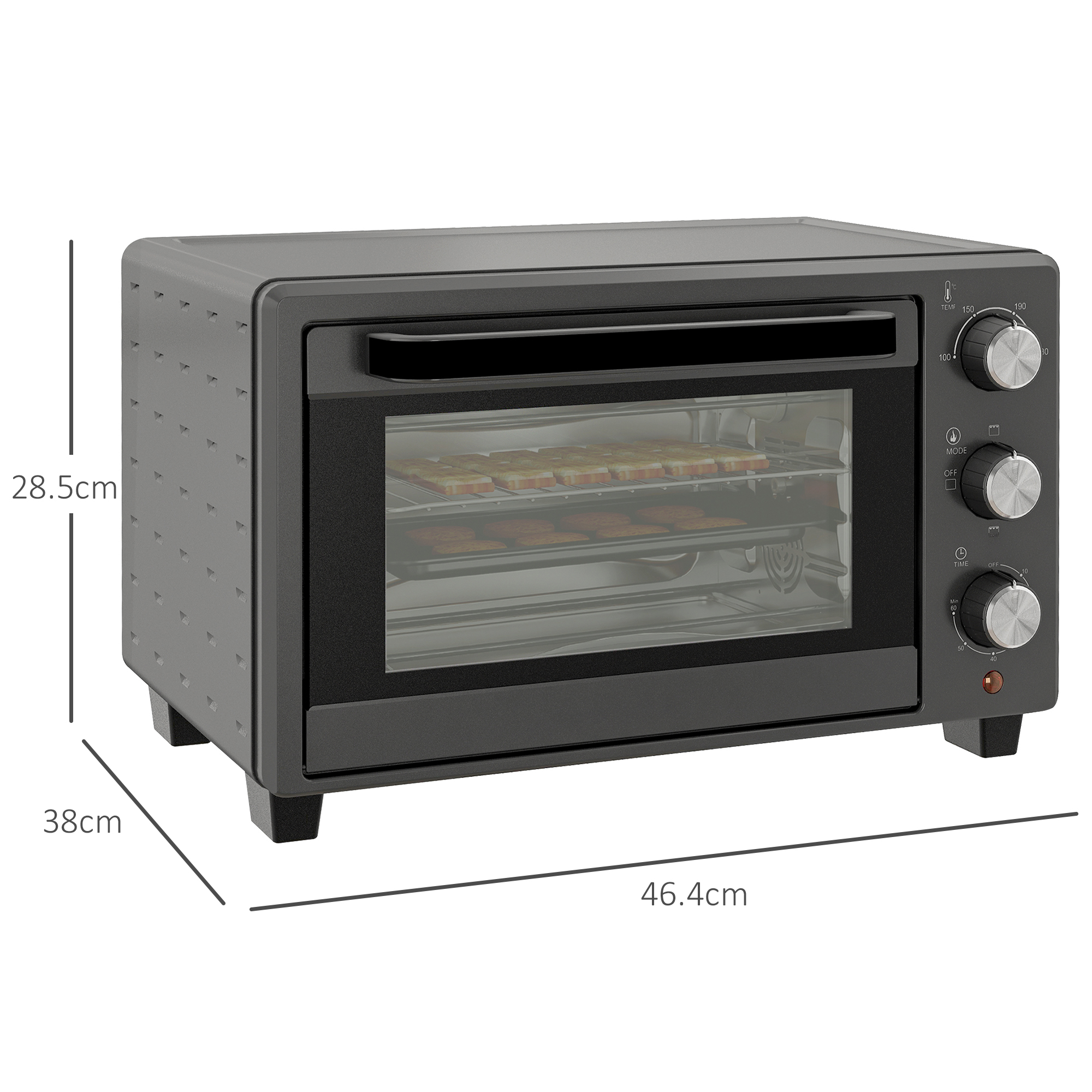 HOMCOM 21L Mini Countertop Oven, 100°C-230°C Adjustable Temp Grey 3