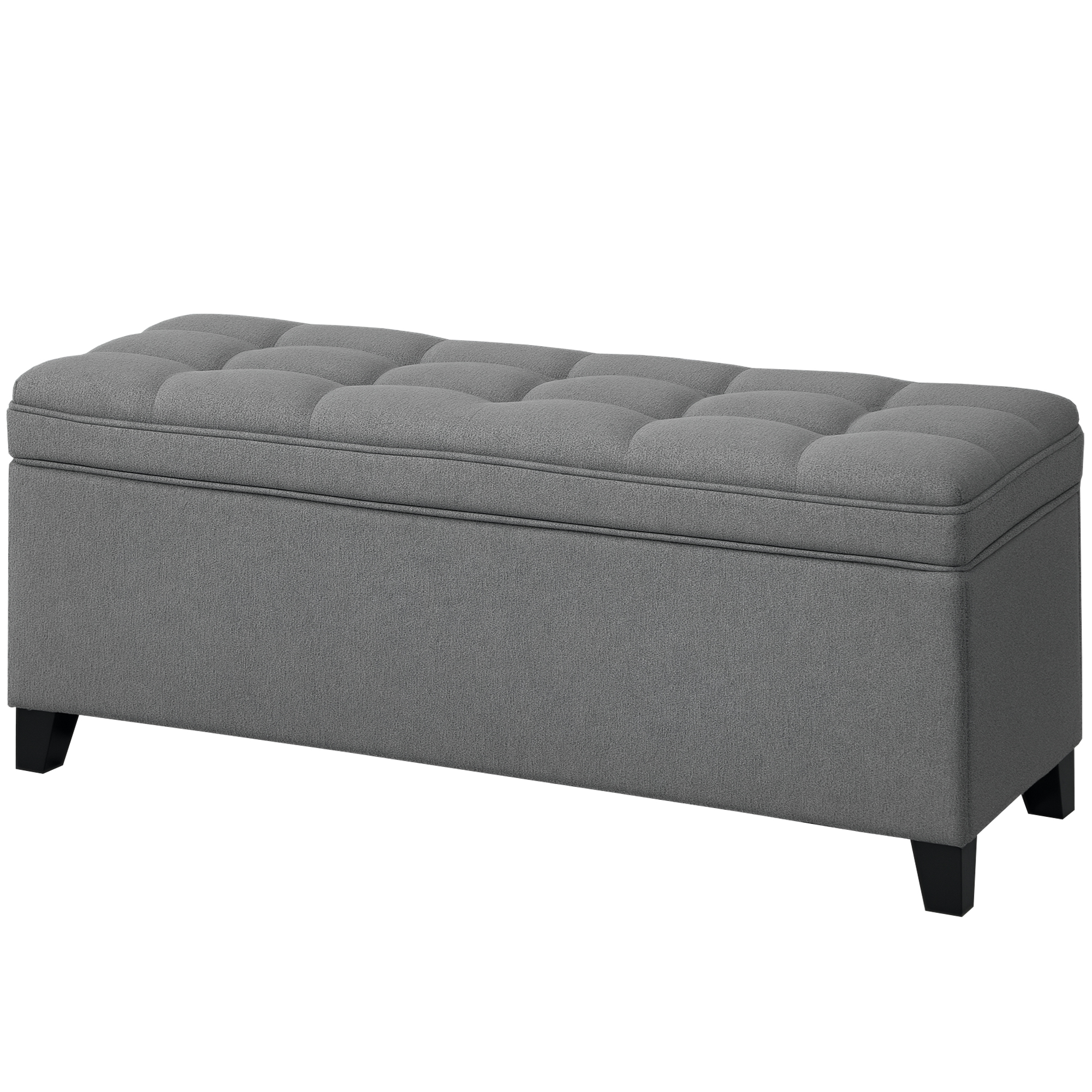 HOMCOM Banc de rangement 112L banquette bout de lit en tissu de lin, siège capitonné, 120 x 40 x 48 cm, gris foncé