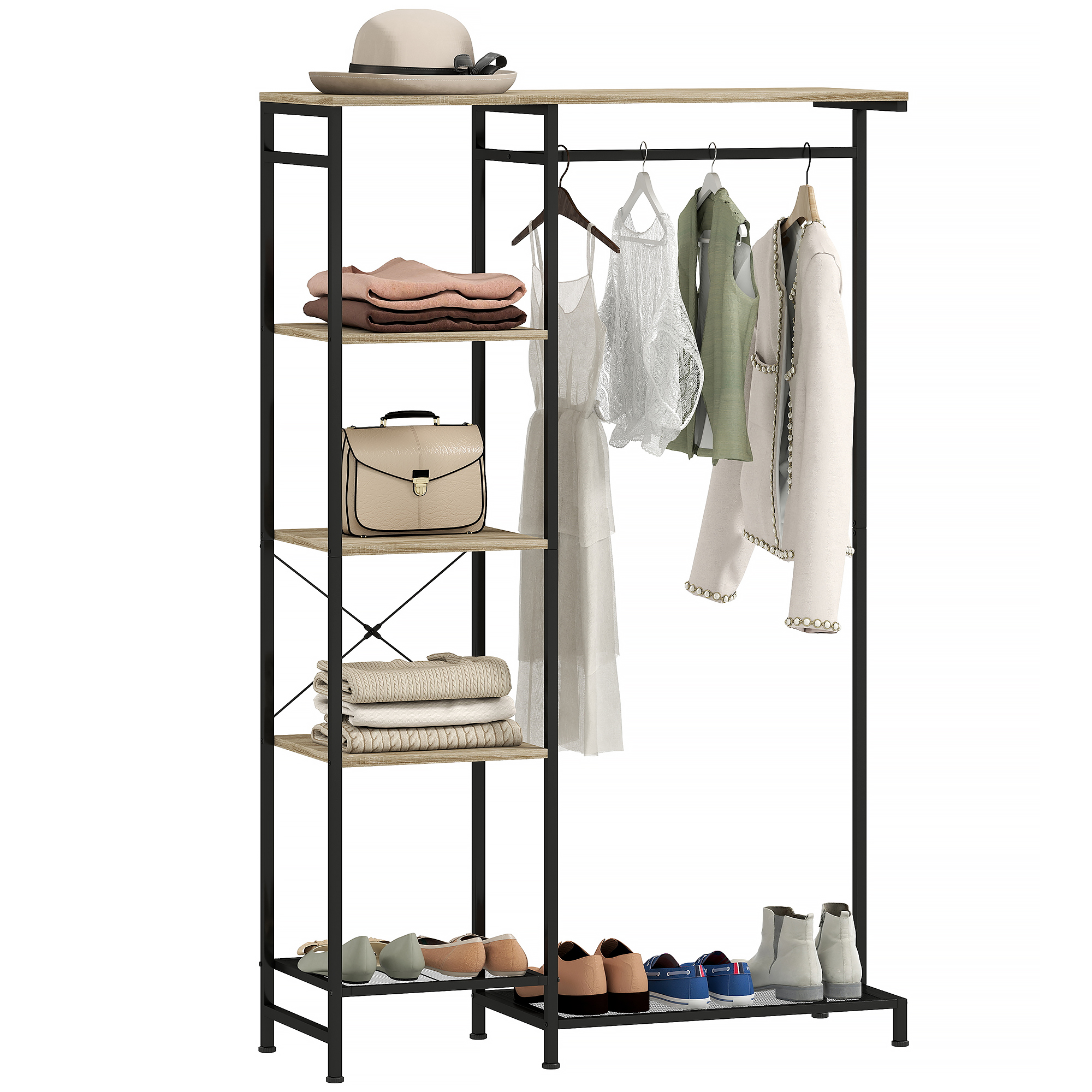 HOMCOM Supporto da Ingresso, Asta per Abiti, Scaffale Scarpe Spazio Archiviazione Rovere   Aosom Italy