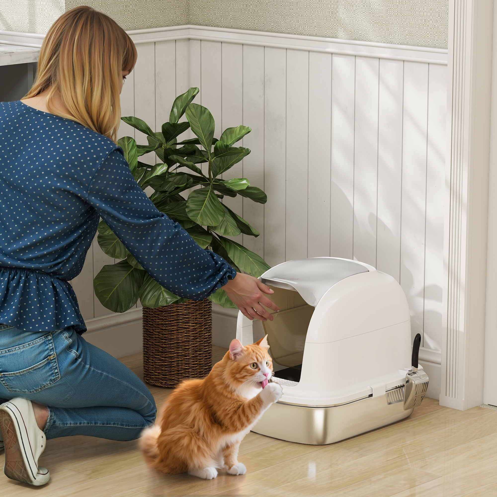 PawHut Katzentoilette aus Edelstahl XL, Katzentoilette für große Katzen, To günstig online kaufen