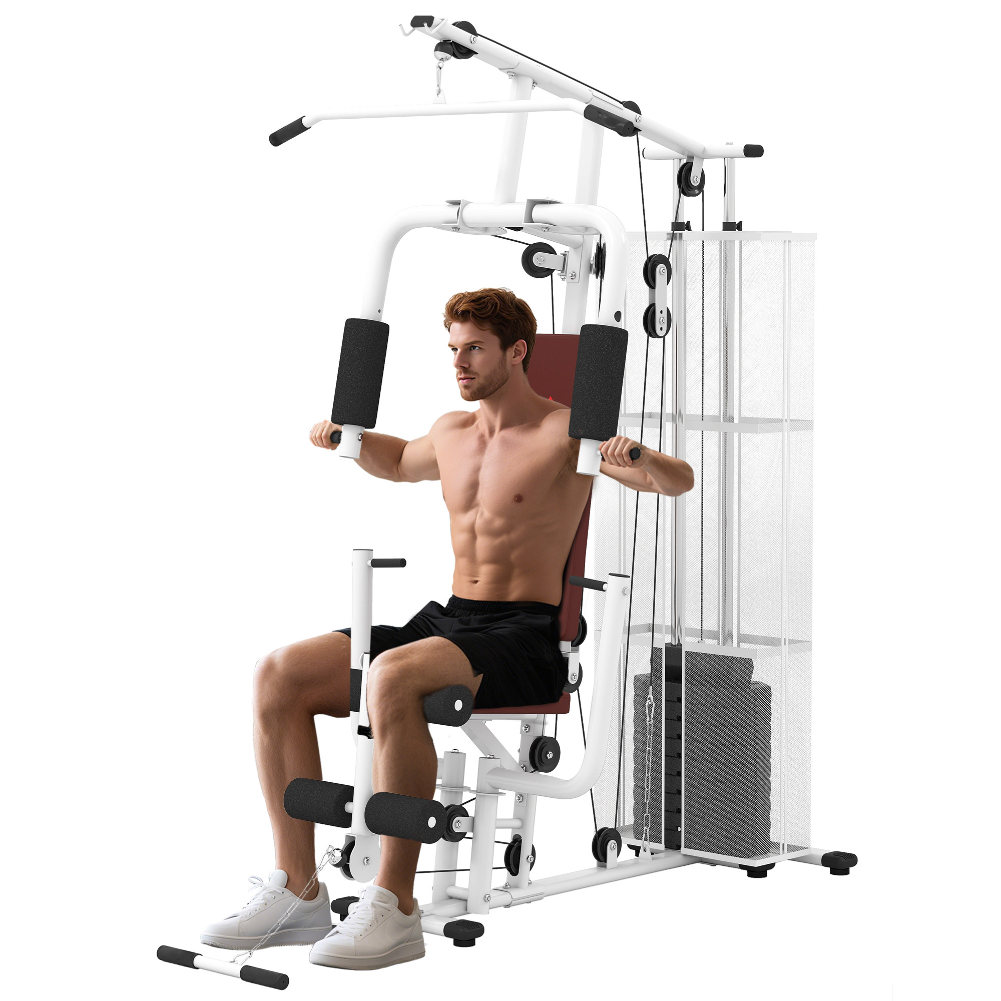 Image of HOMCOM Stazione Fitness Multifunzione per Casa e Palestra con 4 Imbottiture, in Acciaio e PU, 150x110x210 cm, Bianco Aosom Italy006