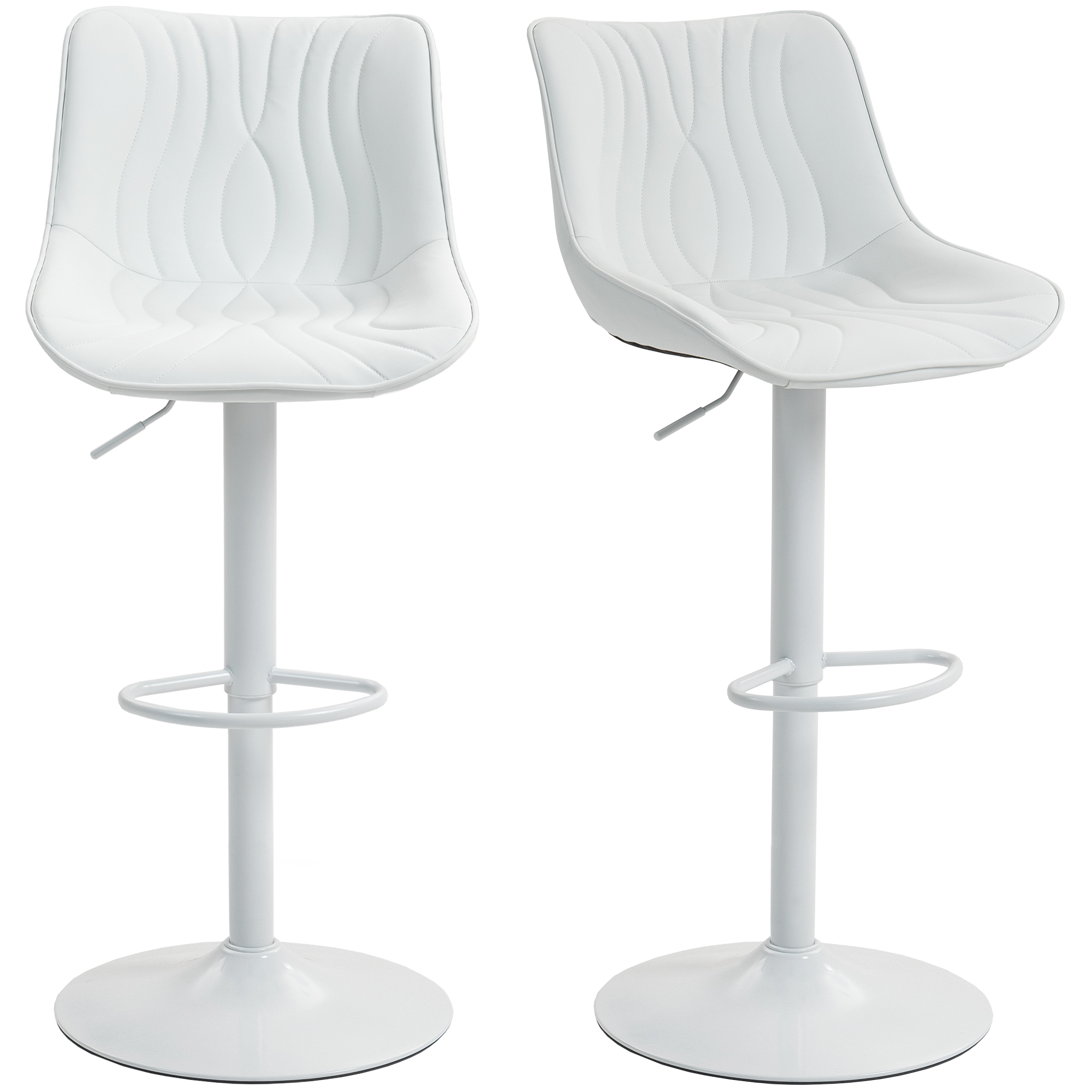 Image of HOMCOM Set di 2 Sgabelli da Bar con Altezza Regolabile Schienale Seduta in Ecopelle Telaio in Acciaio e Poggiapiedi Bianco Aosom Italy006