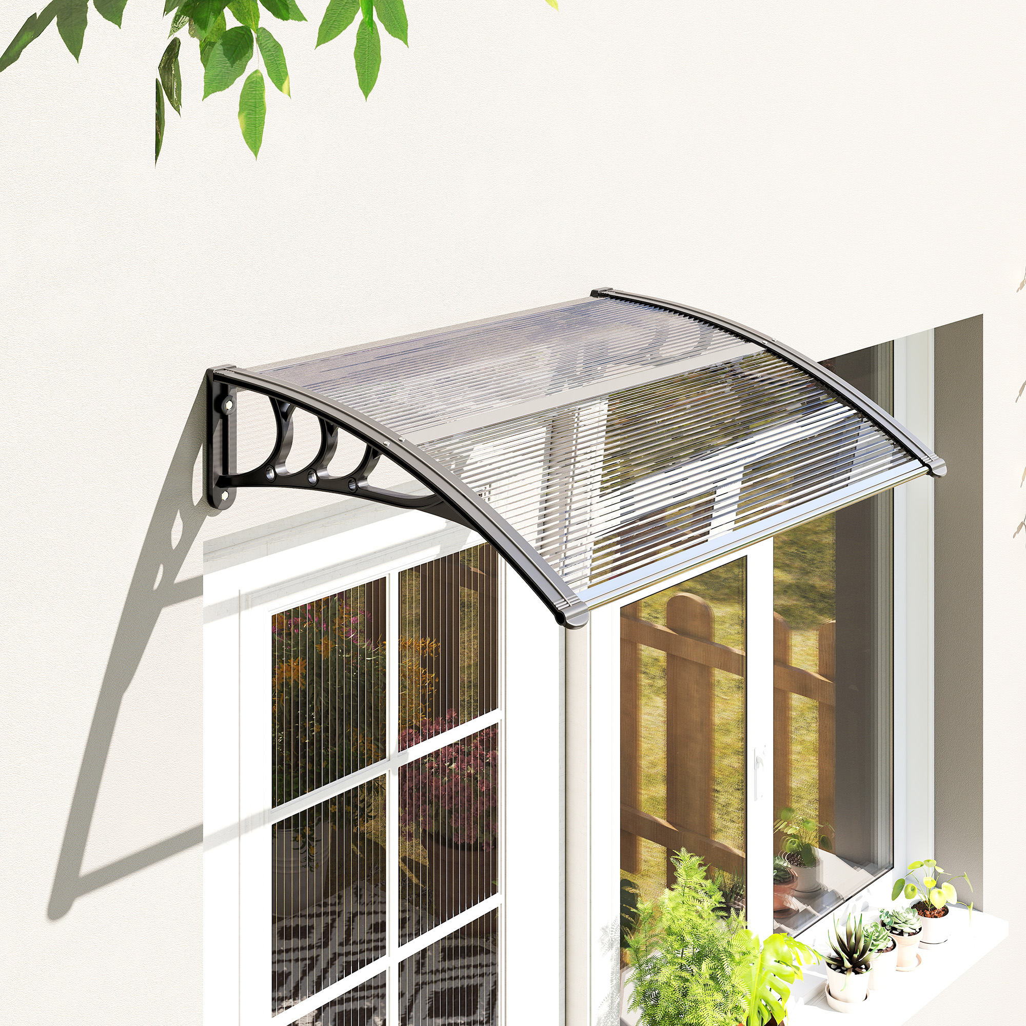 Outsunny Vordach Haustür  Terrassenüberdachung Pultvordach aus Polycarbonat günstig online kaufen