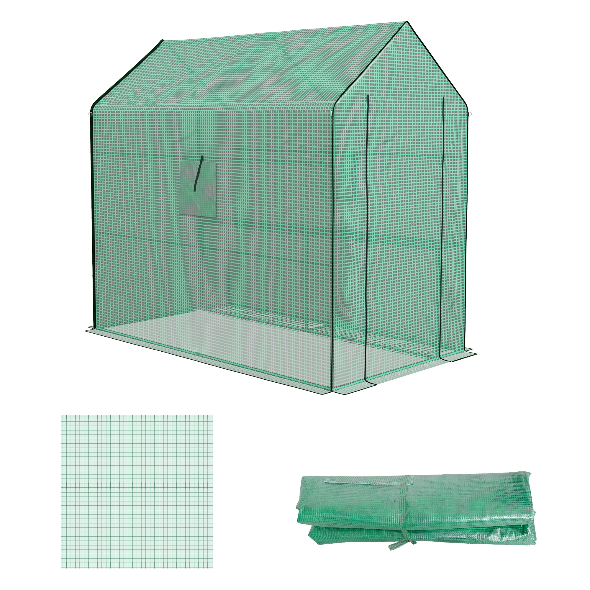 Outsunny Bâche de remplacement pour serre de jardin 140 x 213 x 190 cm avec fenêtre, porte anti-UV pour le jardin - Vert