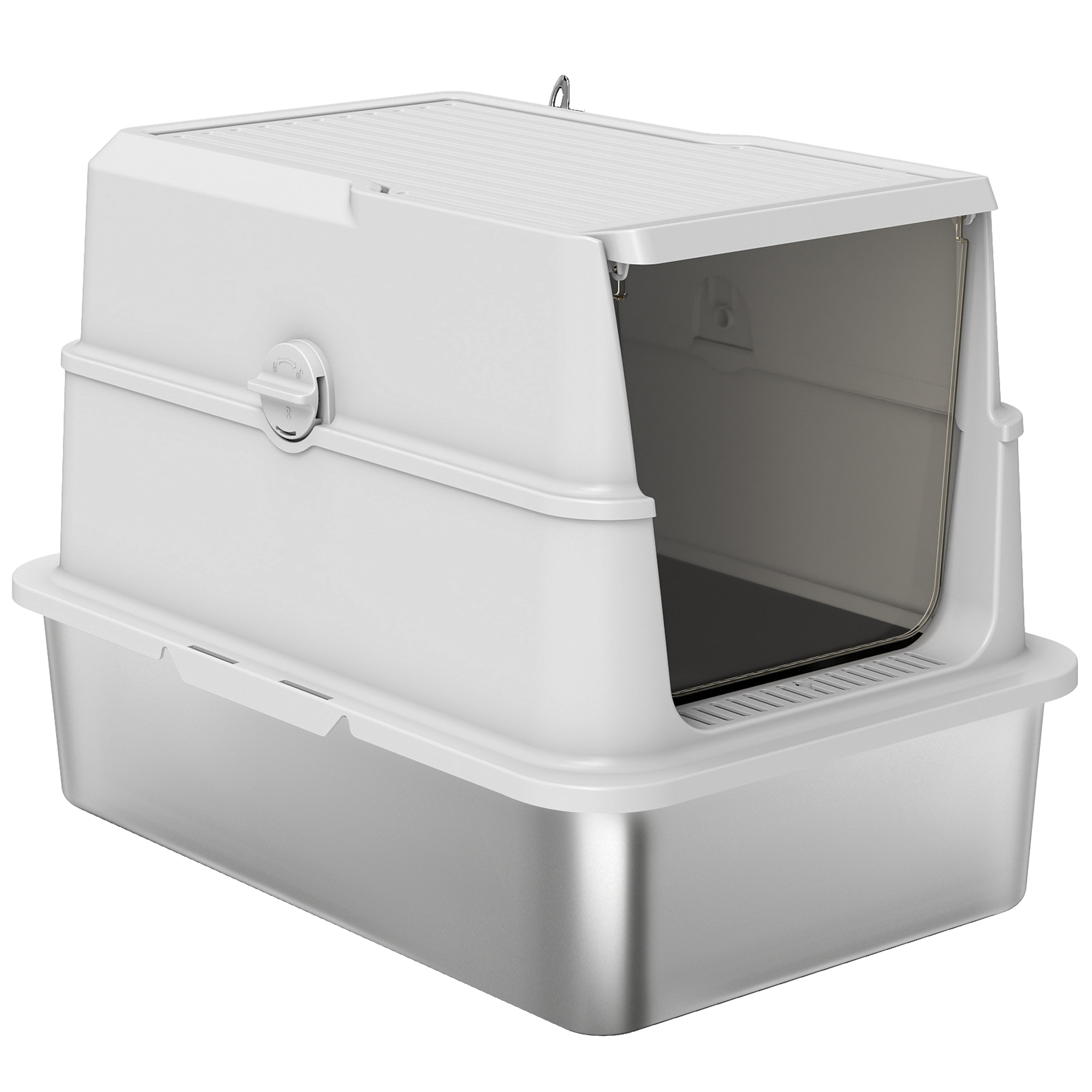 PawHut Katzenklo, XL Katzentoilette aus Edelstahl mit umklappbarem Deckel, günstig online kaufen