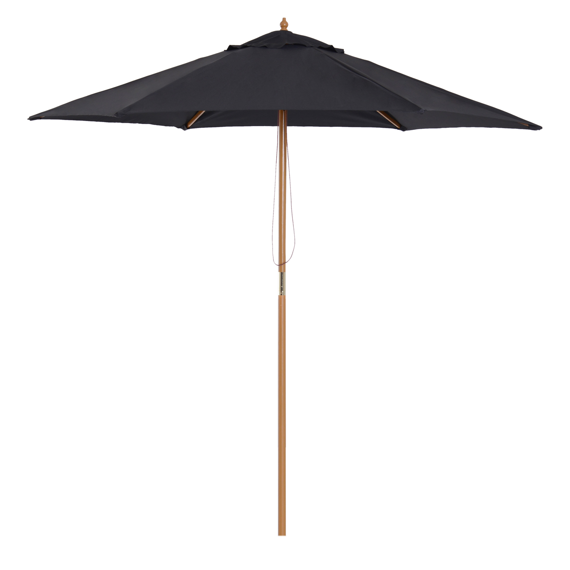 Outsunny Ombrellone da Giardino Rotondo con Palo in Legno, Ø2,5 m, Nero