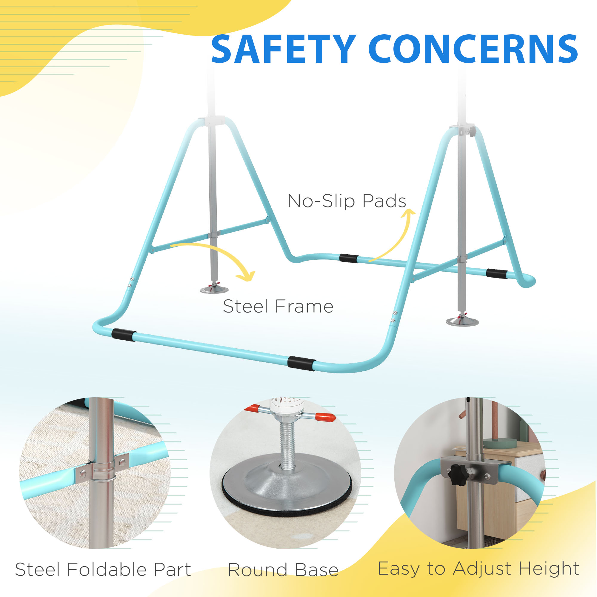 HOMCOM Kids Gymnastic Bar, with Adjustable Height, Foldable Horizontal Bars Light Blue 5