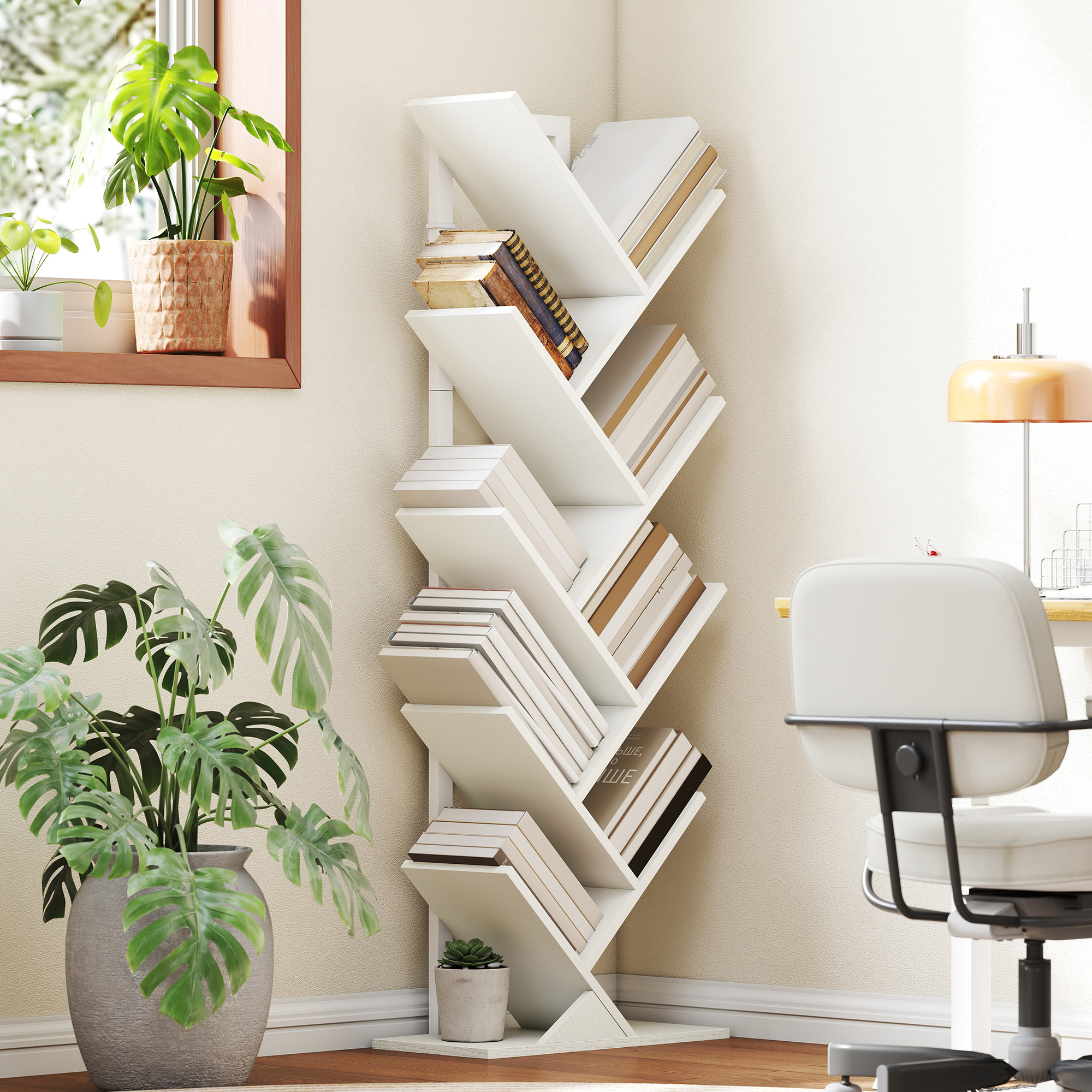 HOMCOM Bücherregal in Baumform mit 9 Regalen und Stahlstruktur für Wohnzimm günstig online kaufen