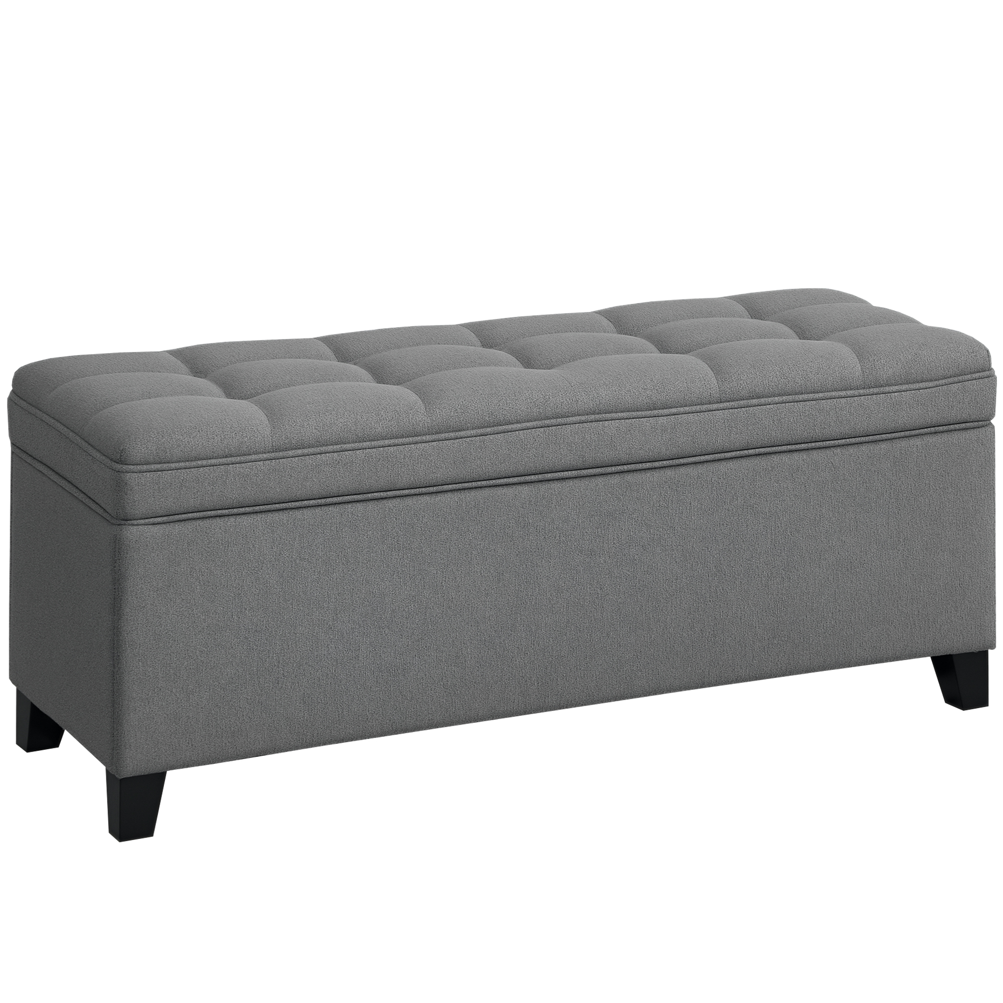 HOMCOM Banco de Almacenaje con 2 Bisagras de Seguridad Tapa Abatible para Dormitorio Salón 120x40x48 cm Gris Oscuro