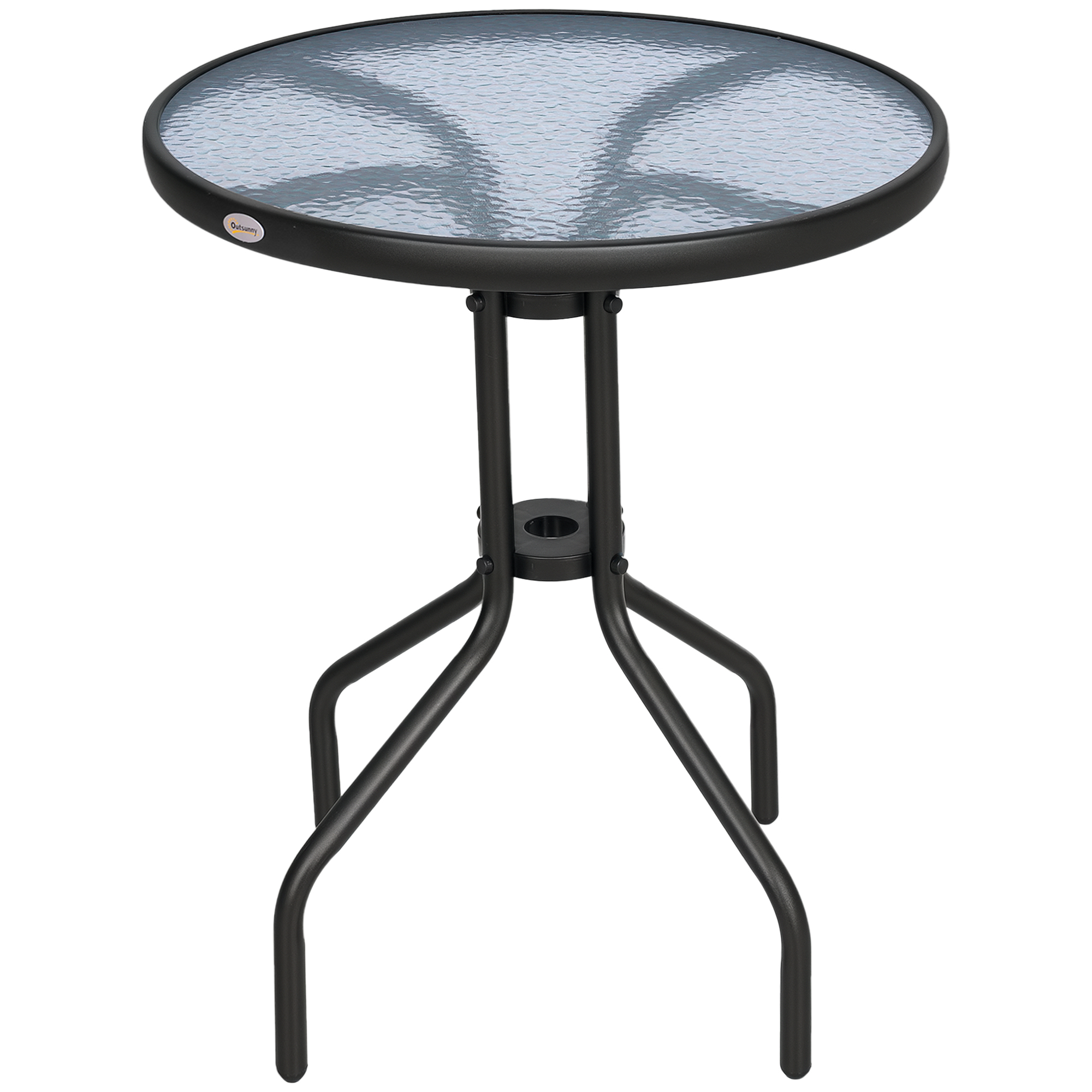 Outsunny Table basse ronde bistro de jardin Ø 60 x 70H cm métal époxy plateau verre trempé noirnull