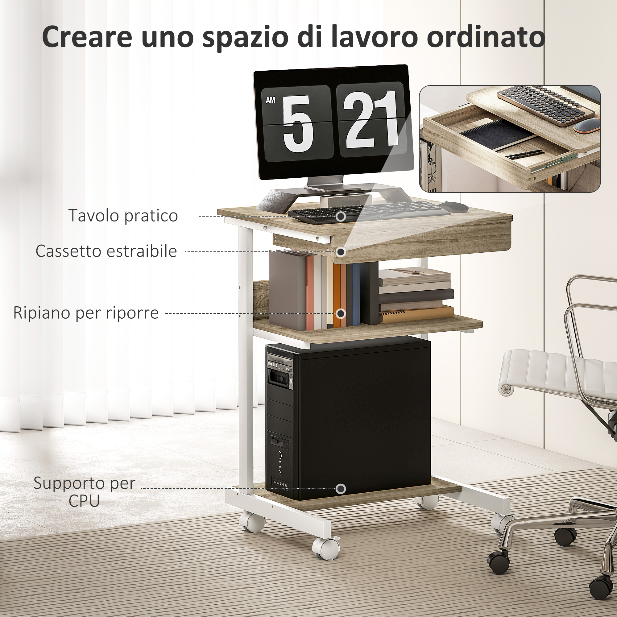Homcom Banco Scrivania Con Ripiano Portaoggetti In Legno Noce 84x45x85cm~836 055