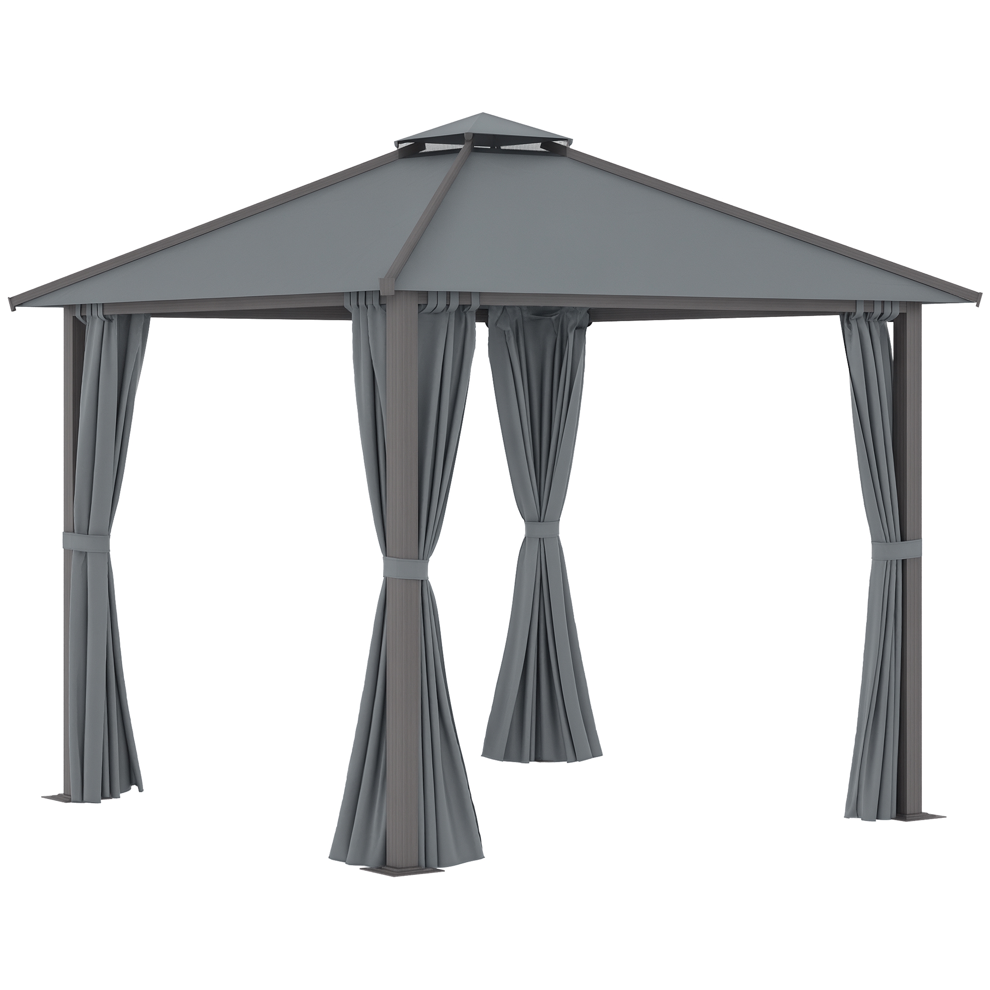 Outsunny Tonnelle de jardin pour terrasse avec 4 parois latérales double toit protection solaire 3 x 3 m gris