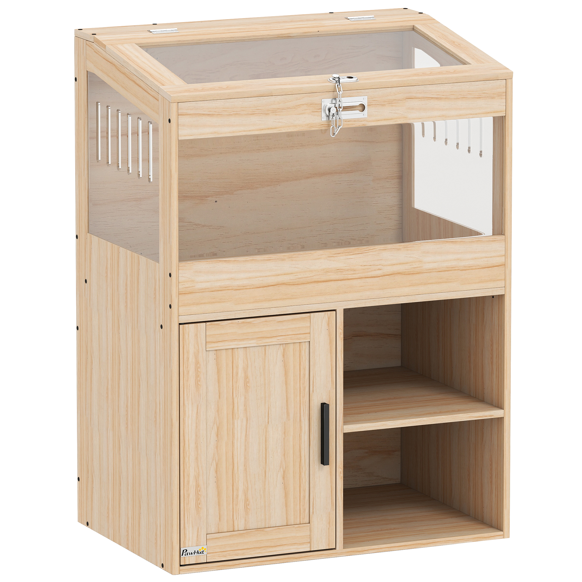 PawHut Jaula para Hámster con Espacio de Almacenaje Paneles Acrílicos Visibles Estante Ajustable 60x40x82,5 cm Natural