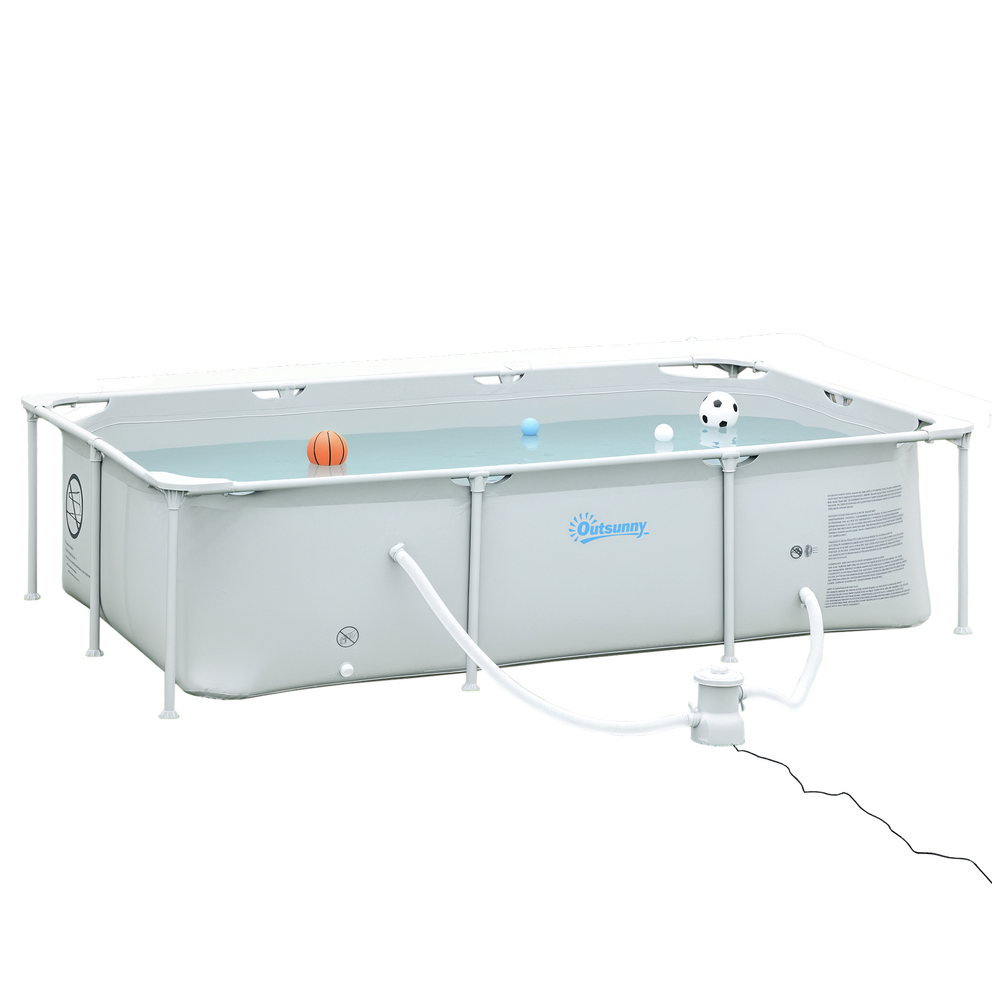 OUTSUNNY Piscine tubulaire hors sol rectangulaire cadre en m&eacute;tal avec filtre 252l x 152l x 65h cm gris