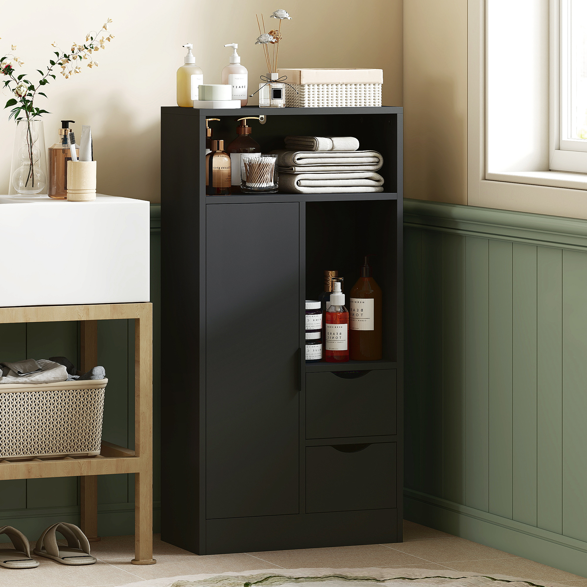 HOMCOM Badezimmerschrank Schmale Badezimmerschrank mit 2 Schubladen Offenes günstig online kaufen