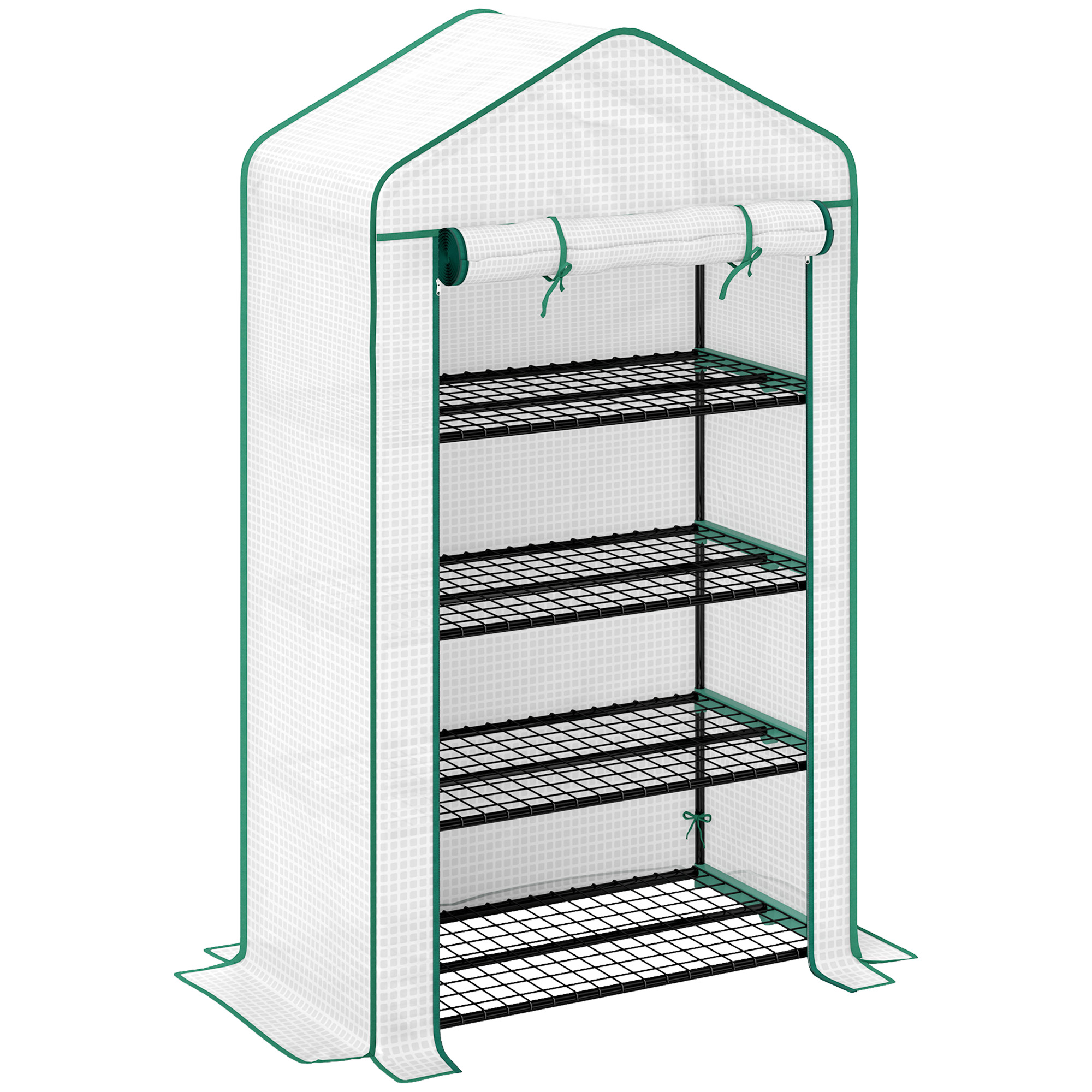 Outsunny Serre de jardin balcon étagère serre 4 niveaux 90 x 49 x 160 cm acier galvanisé bâche amovible PE haute densité blanc