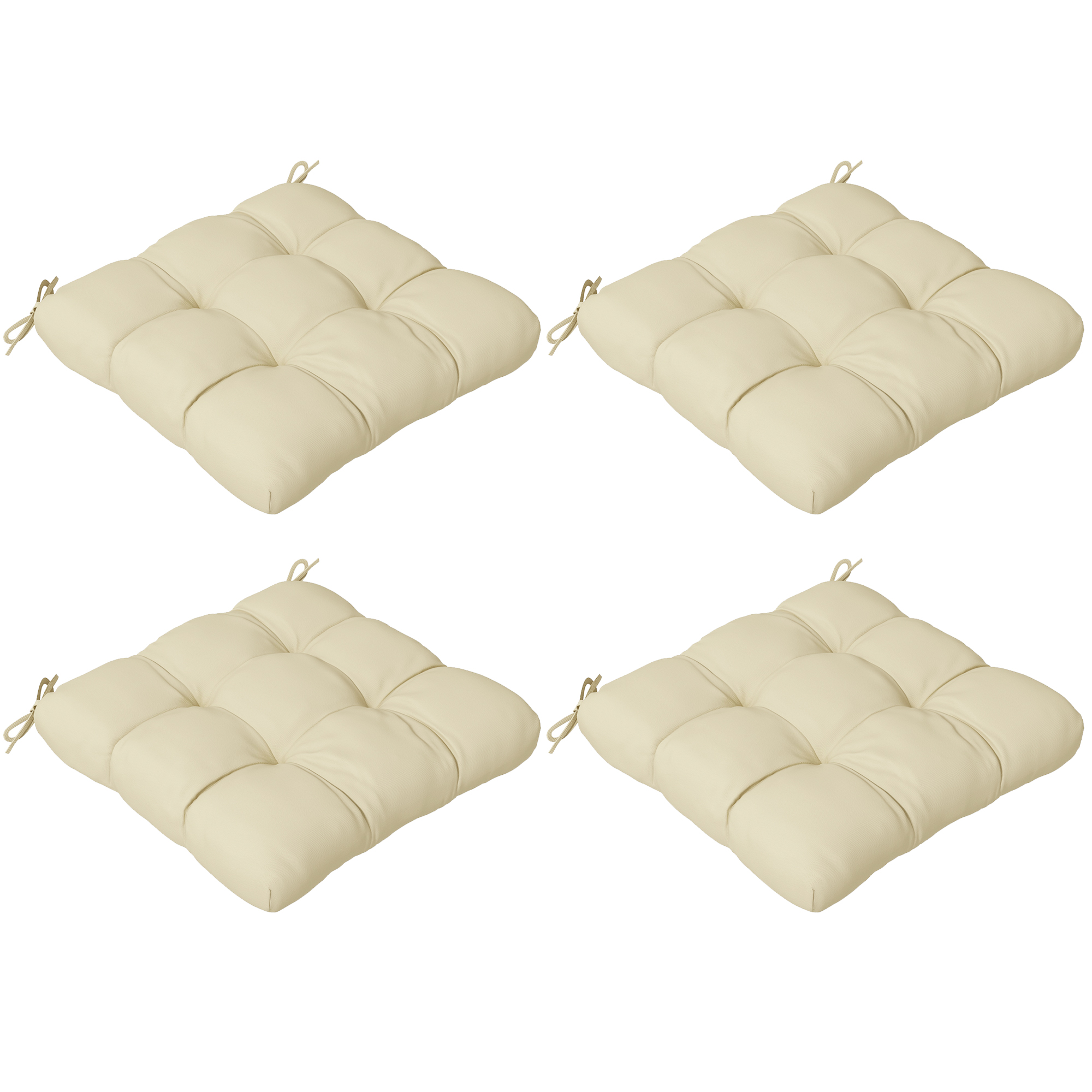 Outsunny 4-Piece Seat Cushion Pillows Replacement, Patio Chair Cushions Set with Ties for Indoor Outdoor, Beige