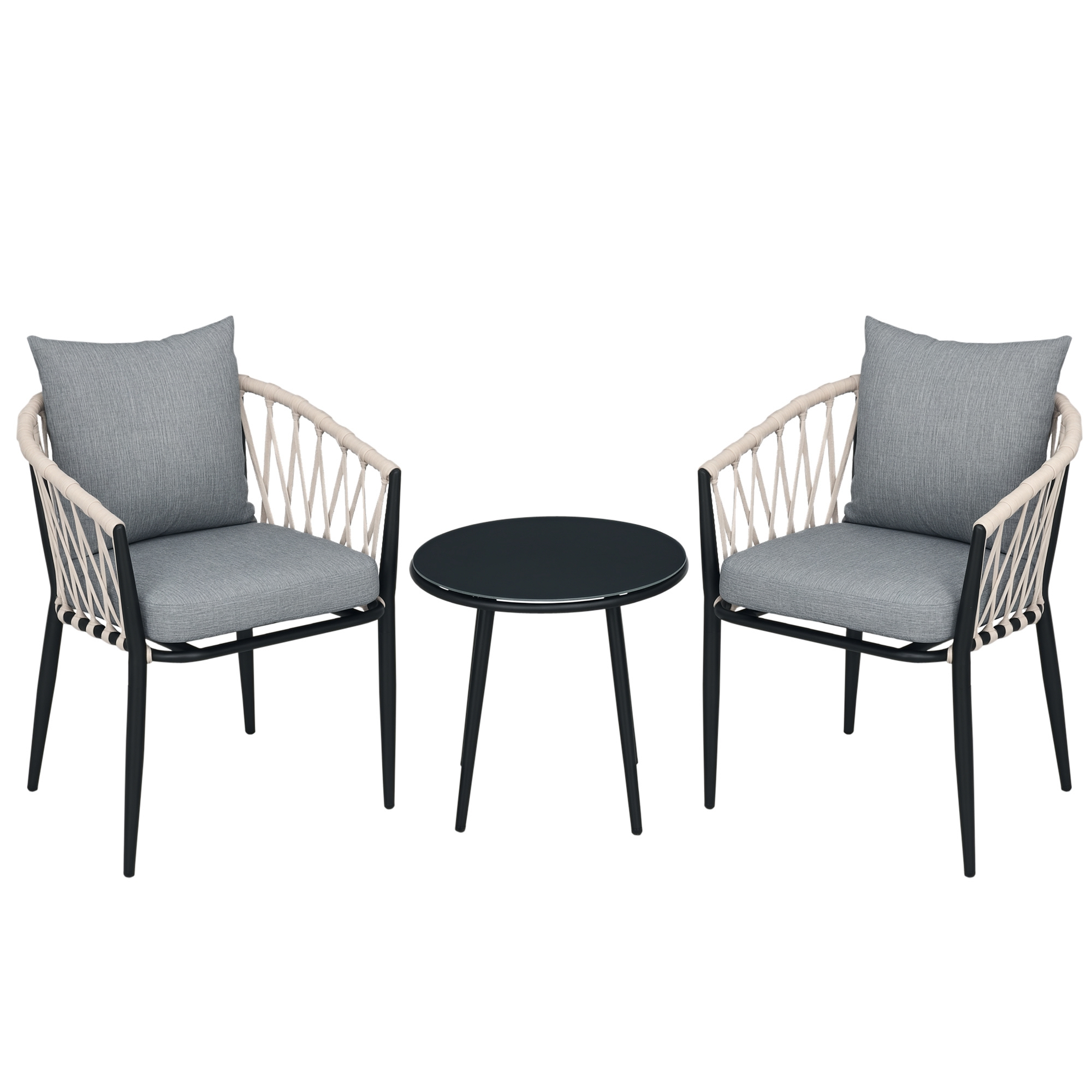 Tisch, 2 Stühle mit Sitzkissen, Balkon-Set, Stahl, Grau  Aosom günstig online kaufen