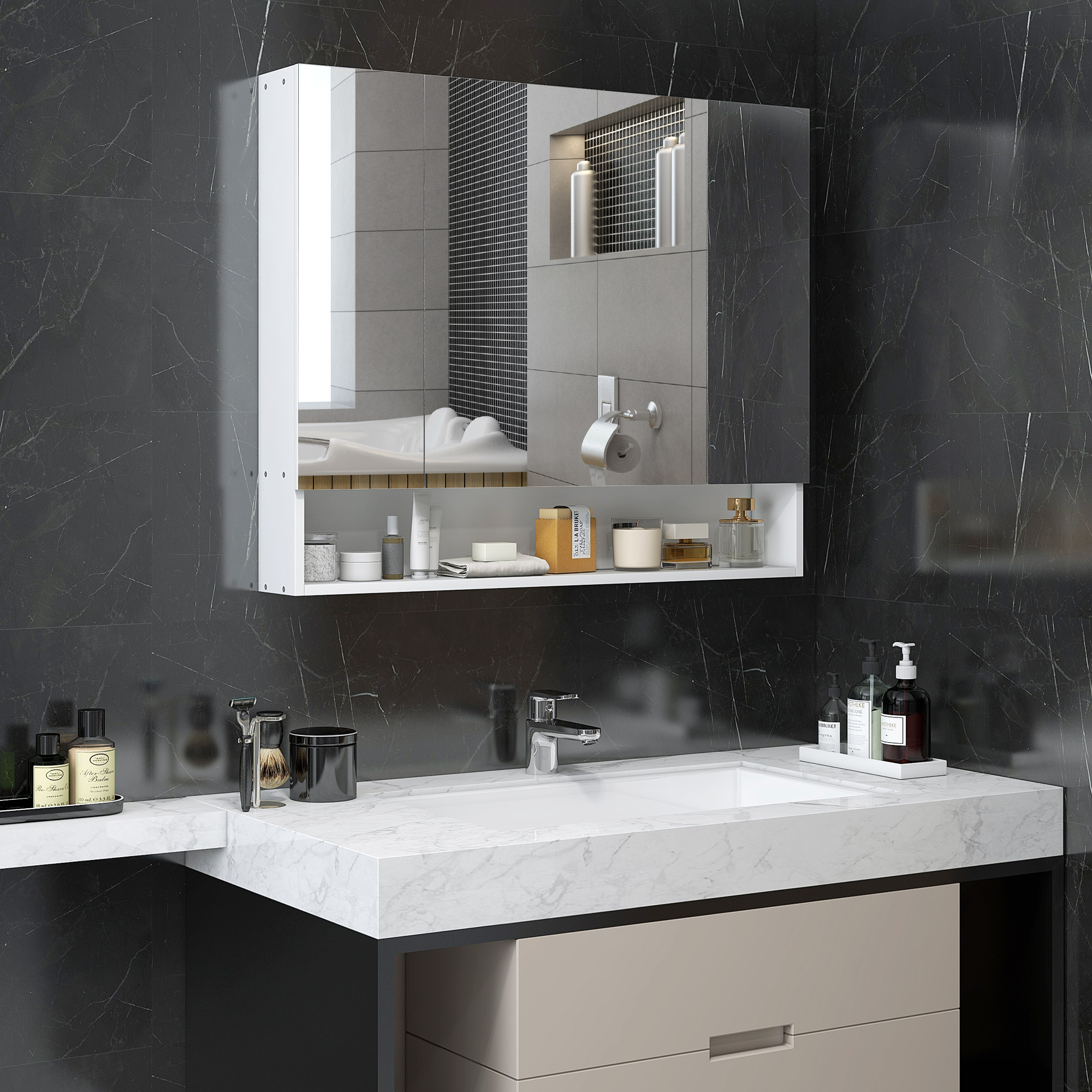 Kleankin Badezimmerspiegelschrank, 90 x 15 x 75 cm, Badezimmermöbel, Spiege günstig online kaufen