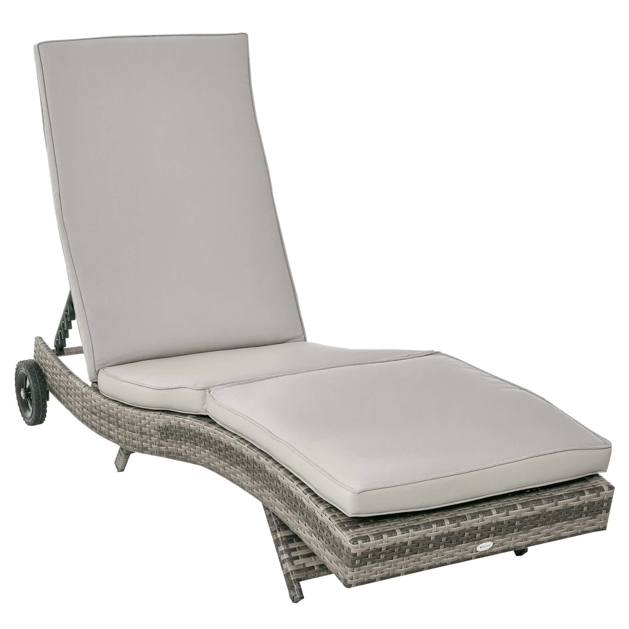 Outsunny Sdraio da Giardino in Rattan PE con Schienale Regolabile e Cuscino, 207x70x70cm, Grigio Aosom