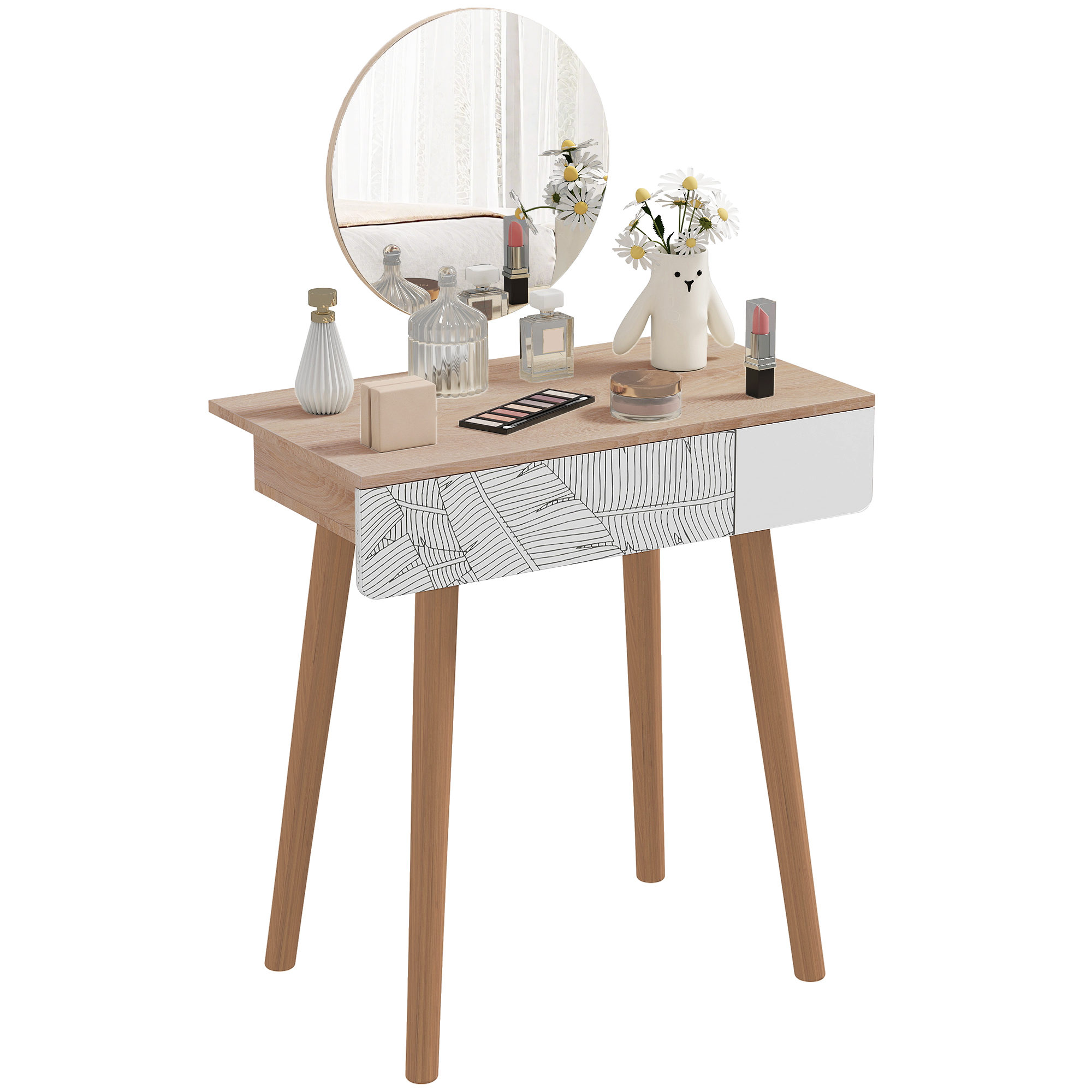 HOMCOM Tavolino da trucco 70cm x 39cm x 119-128cm Rovere