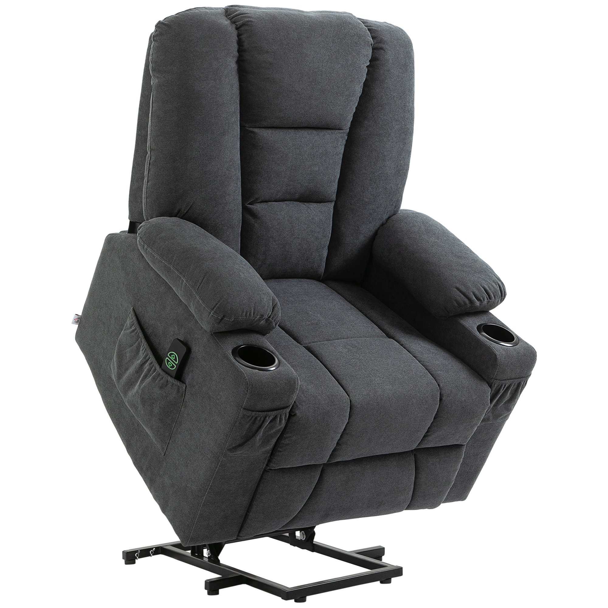 HOMCOM Oversized Riser and Recliner Chairs for the Elderly, Fabric Upholstered Lift Chair for Living Room with Remote Control, Side Pockets, Cup Holder, Charcoal Grey