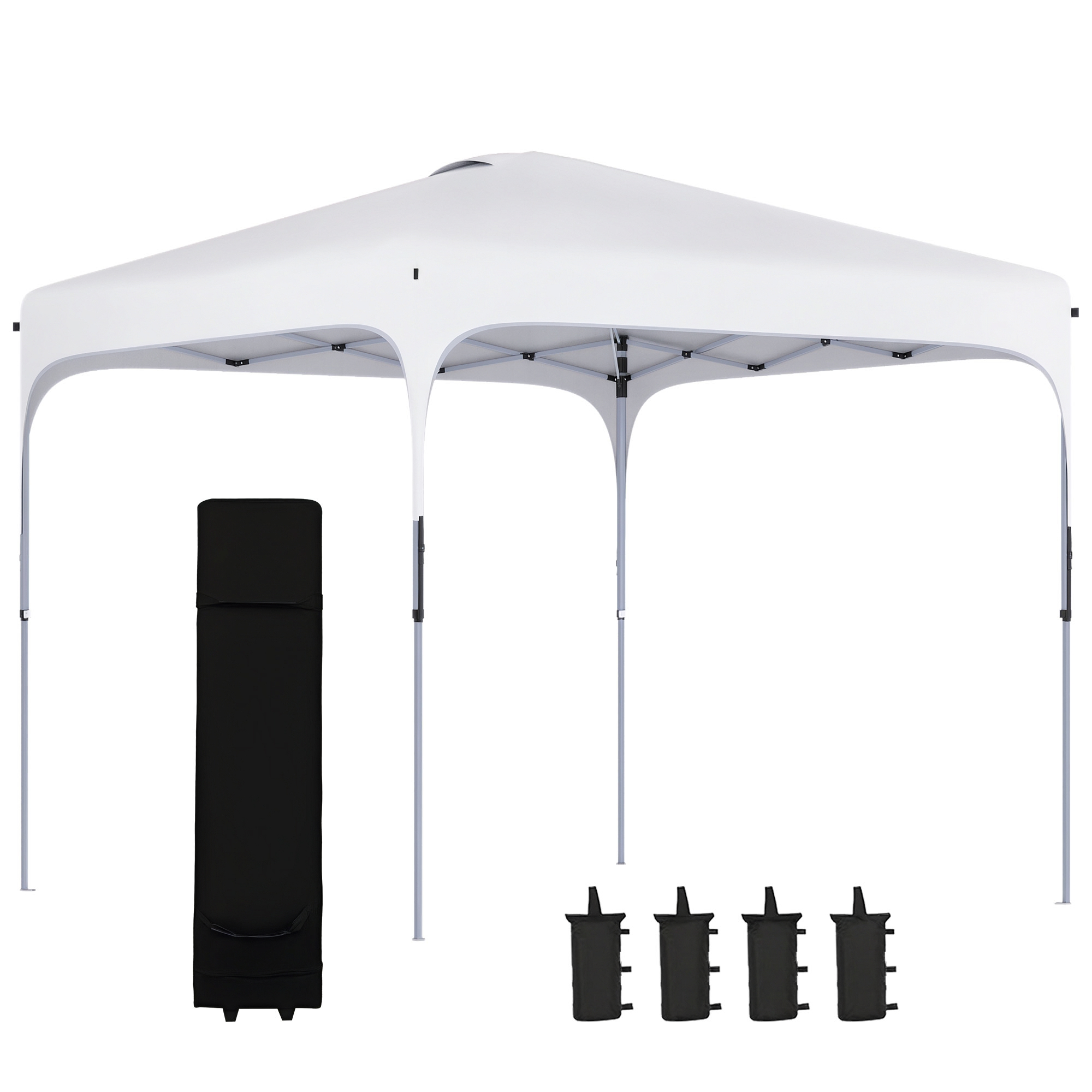 Outsunny Cenador Plegable 2,5x2,5x2,68 m Carpa de Jardín Altura Ajustable con 4 Bolsas de Arena y Bolsa de Transporte Blanco | Aosom España