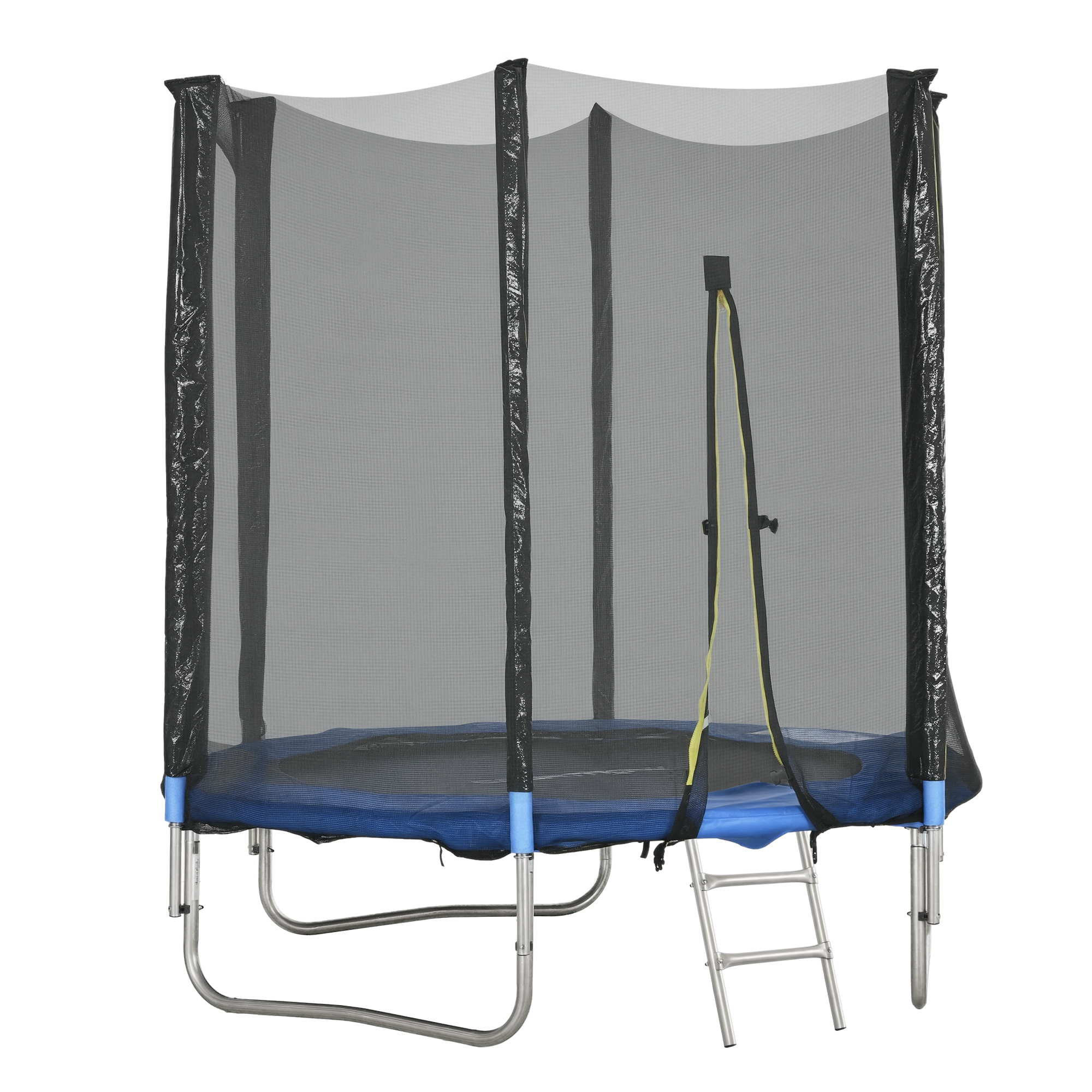 SPORTNOW Trampolino Elastico con Scaletta e Rete di Sicurezza, in Acciaio e Plastica, 180x200 cm, Blu