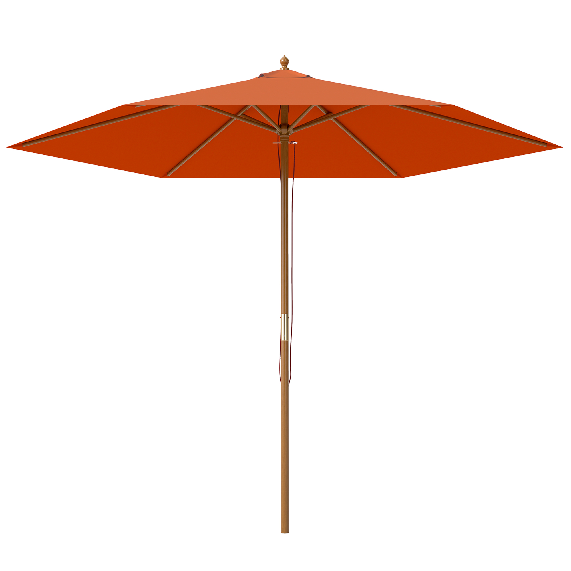 Outsunny 2.5m Wood Garden Parasol Sun Shade Patio Outdoor Wooden Umbrella Canopy, Table Market Umbrella with Vent, 38mm Pole, Rope Pulley Mechanism, Orange