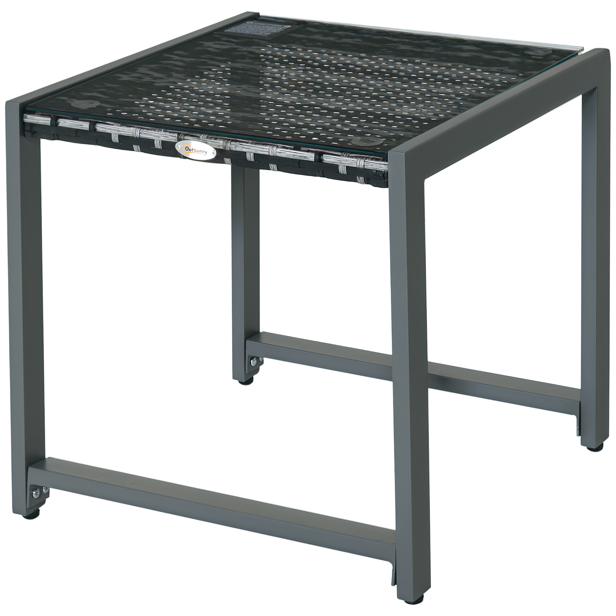 Outsunny® Gartentisch Beistelltisch mit Hartglas, Polyrattan & Aluminium, w günstig online kaufen