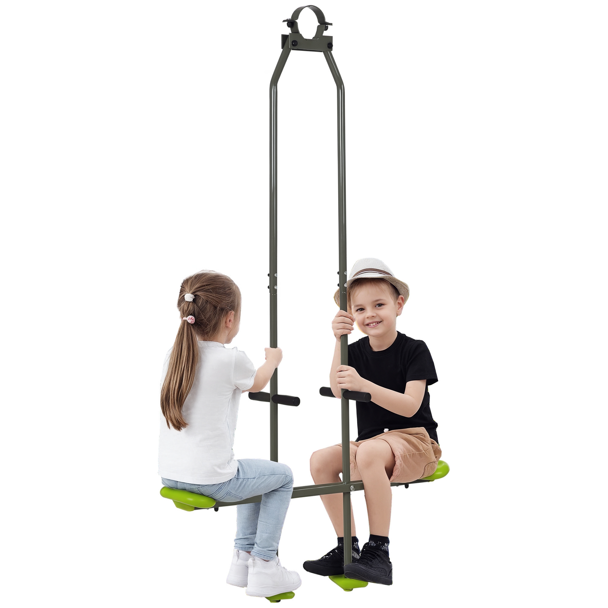 Outsunny Balançoire agrès vis-à-vis pour les enfants en acier et plastique pour portique - 3 à 6 ans 97,5 x 23 x 170 cm vert Aosom France