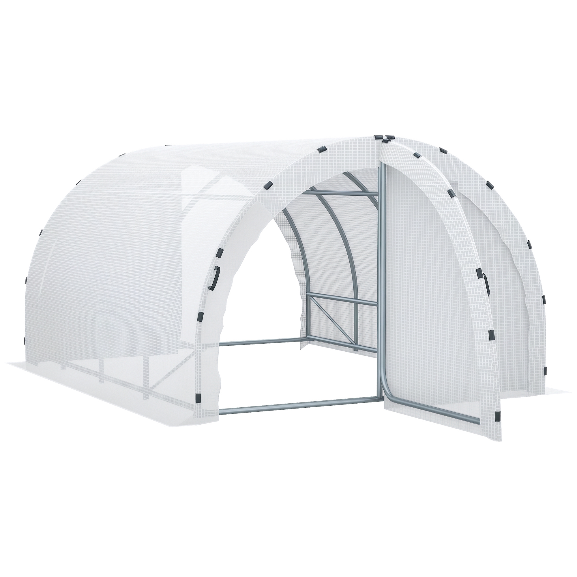 Outsunny Serre de Jardin Tunnel Surface Sol 12 m² 4 x 3 x 2 m Châssis Tubulaire Renforcé 25 mm Double Porte avec Poignées Blanc aosom france
