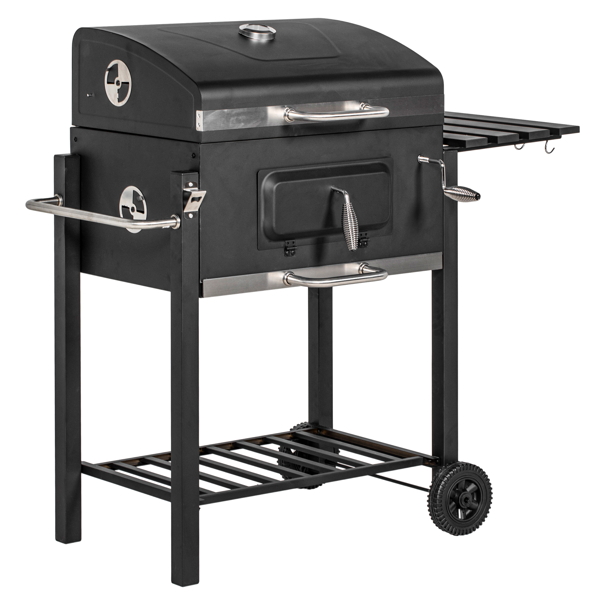 Outsunny Barbacoa Portátil de Carbón Parrillas Acero Inoxidable con Ruedas y Tapa para Jardín Exterior 113x65x108 cm Negro   Aosom España