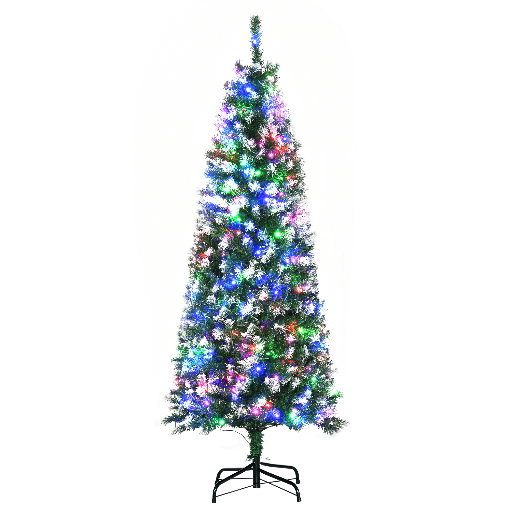 HOMCOM 5FT Tall Prelit Pencil Slim Artificial Christmas Tree with Realistic Branches, 250 Colourful LED Lights and 408 Tips, Xmas Decoration, Green