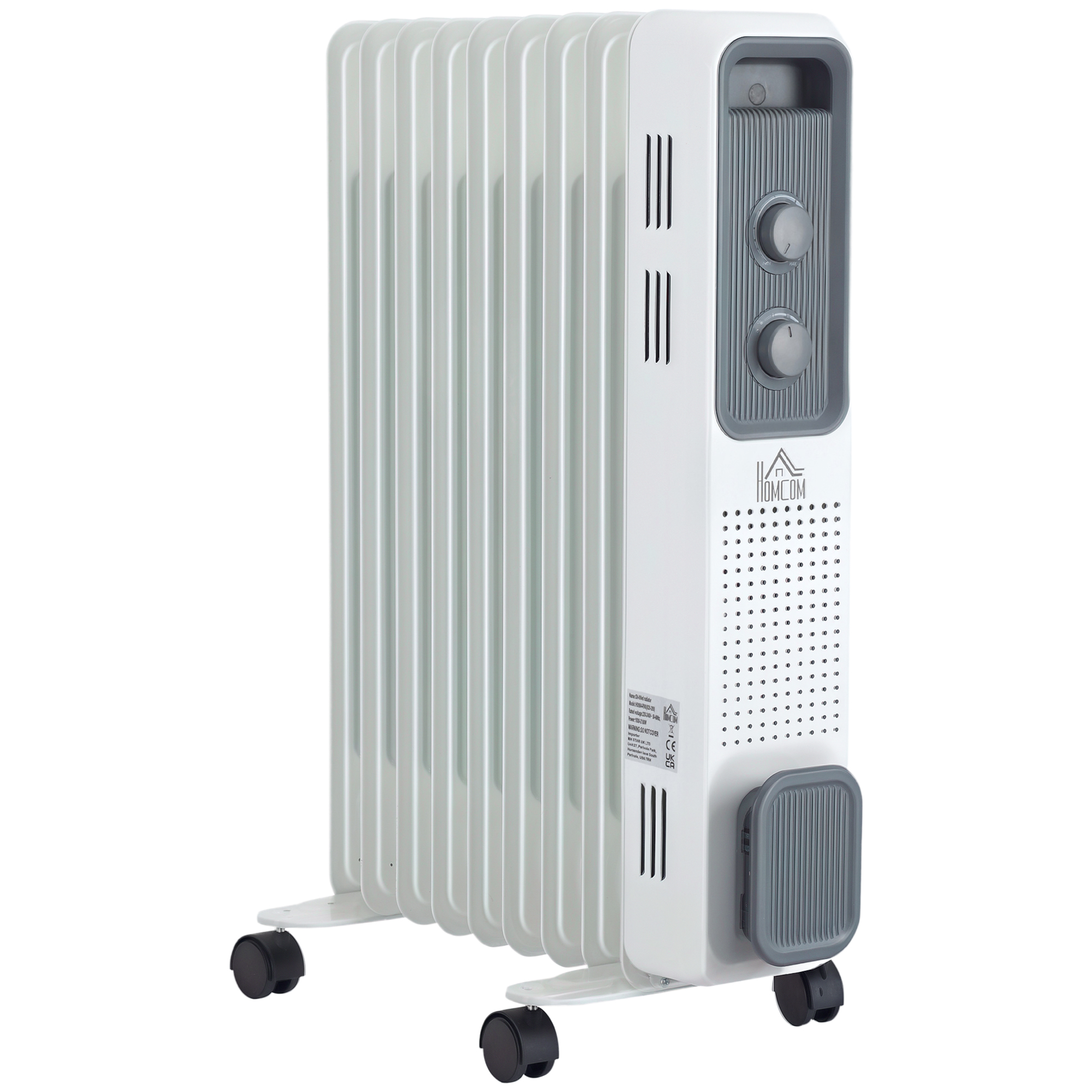 Homcom White 2180W Oil Filled Radiator, Portable Electric Heater, W/ 24-Hour Timer, 3 Heat Settings, Adjustable Thermostat, Safe Power-Off | Aosom Uk