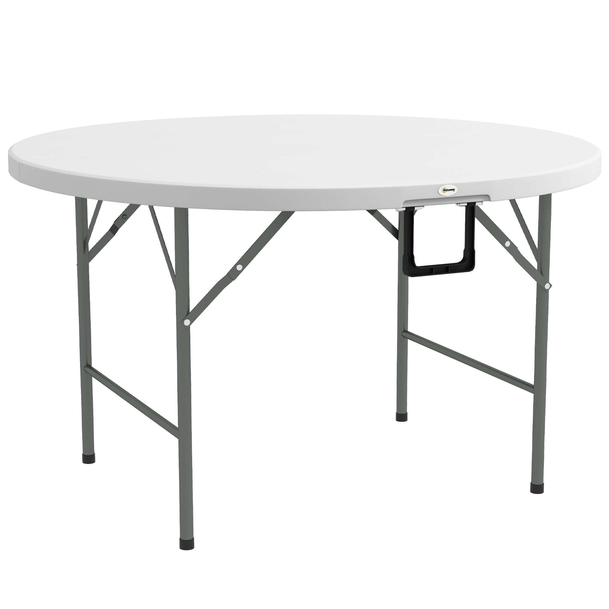 Outsunny Folding Garden Table, Φ122 cm Round HDPE Outdoor Picnic Table for 6, Metal Frame for Patio, Park, White