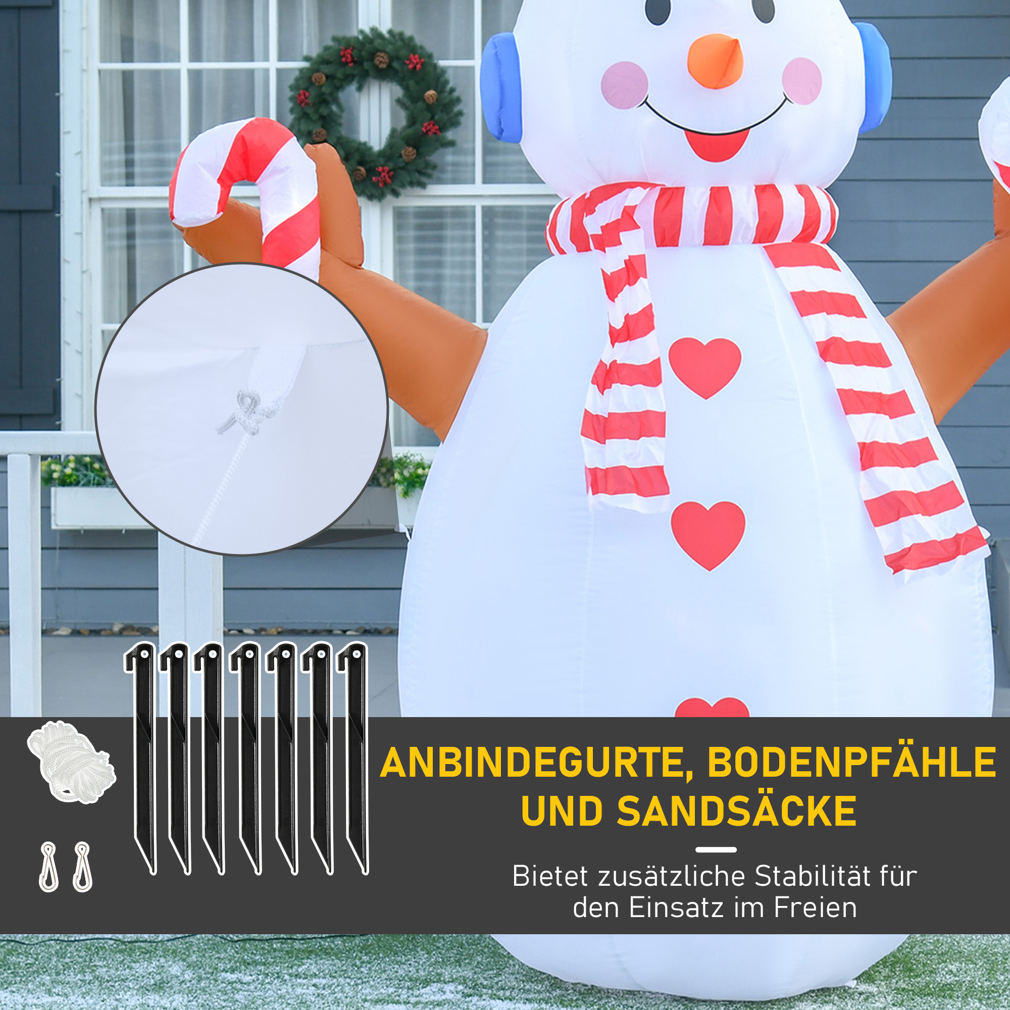 2,4 m täispuhutav lumememm pöörlevate tuledega, jõulukaunistus sise- ja välistingimustes kasutamiseks, aia muru kaunistus, peokaunistus, valge+punane, 180 x 100 x 240 cm