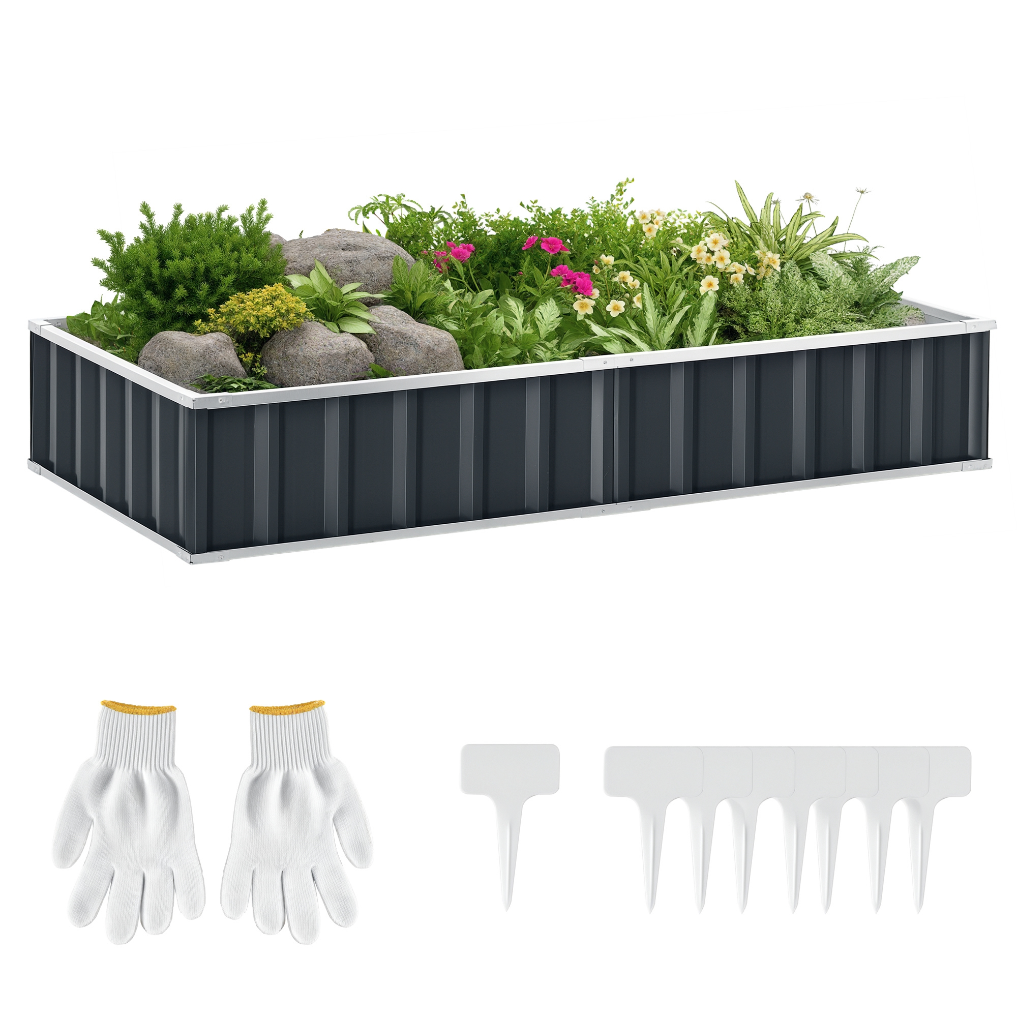 Outsunny Huerto Urbano 174x90x30cm Arriate de Jardín de Acero Incluye Guantes Jardinera Macetero Rectangular para Cultivos Plantas | Aosom España