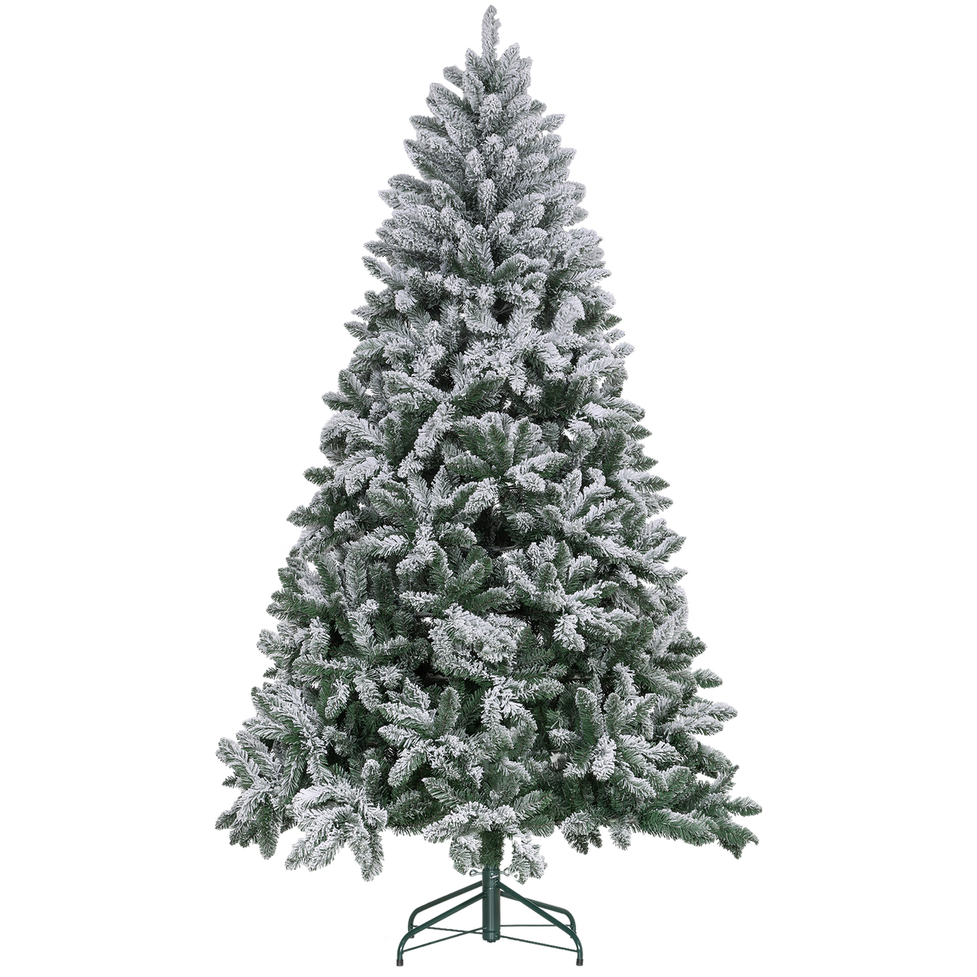 HOMCOM Árbol de Navidad Artificial Nevado 210 cm con 1021 Ramas y Soporte de Metal Árbol Navideño Nevado para Interior Verde