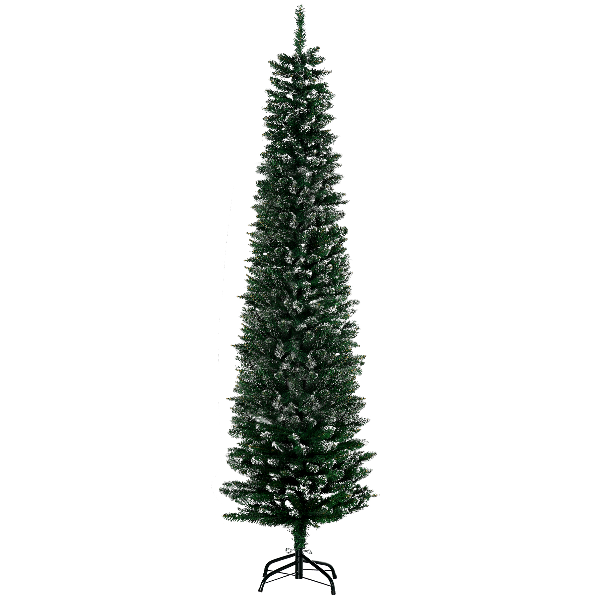 HOMCOM 6FT Artificial Snow Dipped Christmas Tree Xmas Pencil Tree Holiday Home Indoor Decoration with Foldable Black Stand, Green