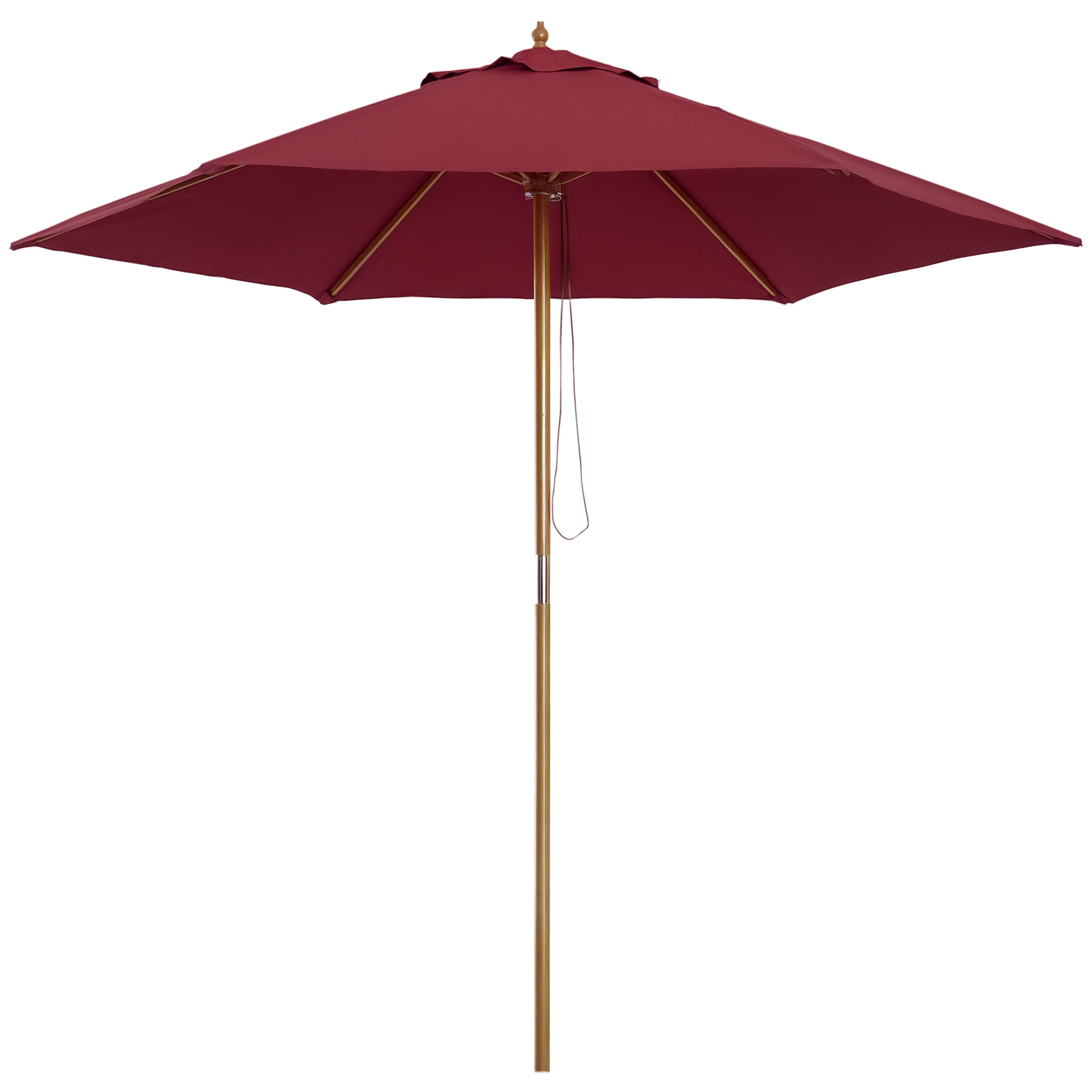 Outsunny Parasol de Jardin en Bois Rouge Ø2.5 m x 2.25 m