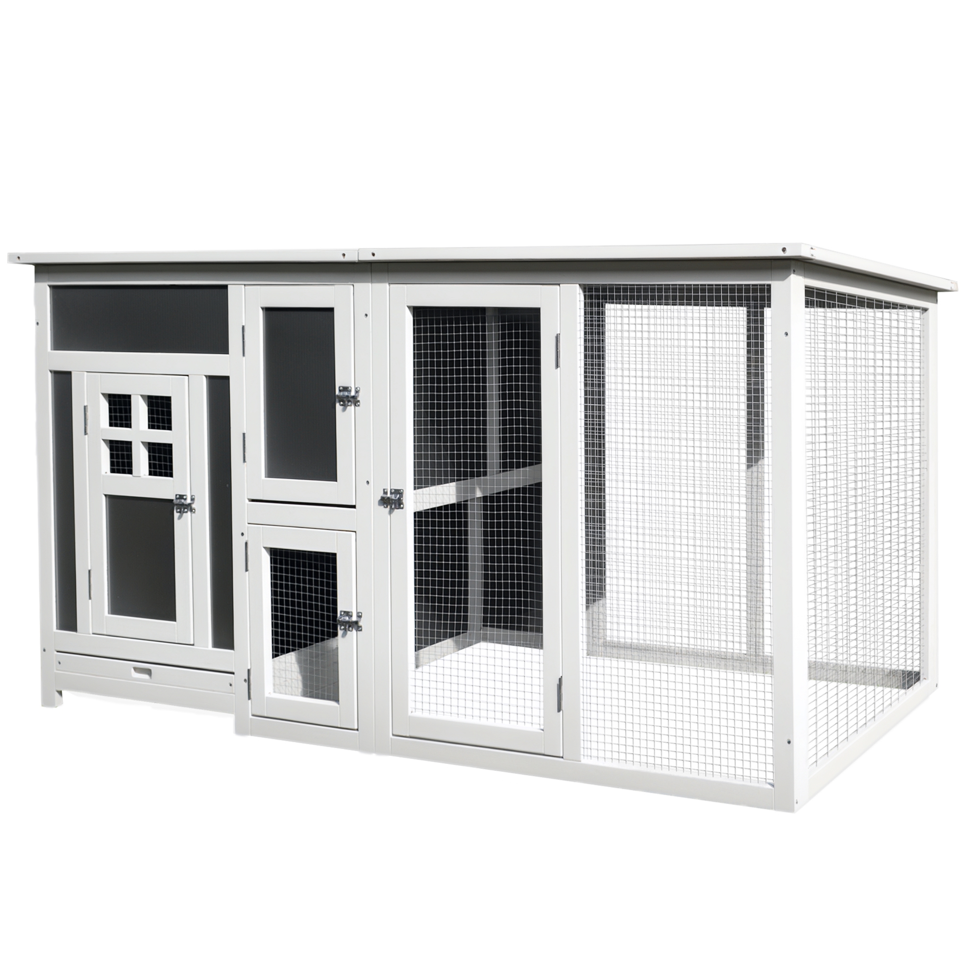 PawHut Hühnerstall Hühnerhaus Geeignet für 1-2 Hühner, mit Nistkasten Eierkiste mit 2 Fächern, Tanne, Grau+Weiß, 160 x 75 x 80 cm   Aosom – PawHut